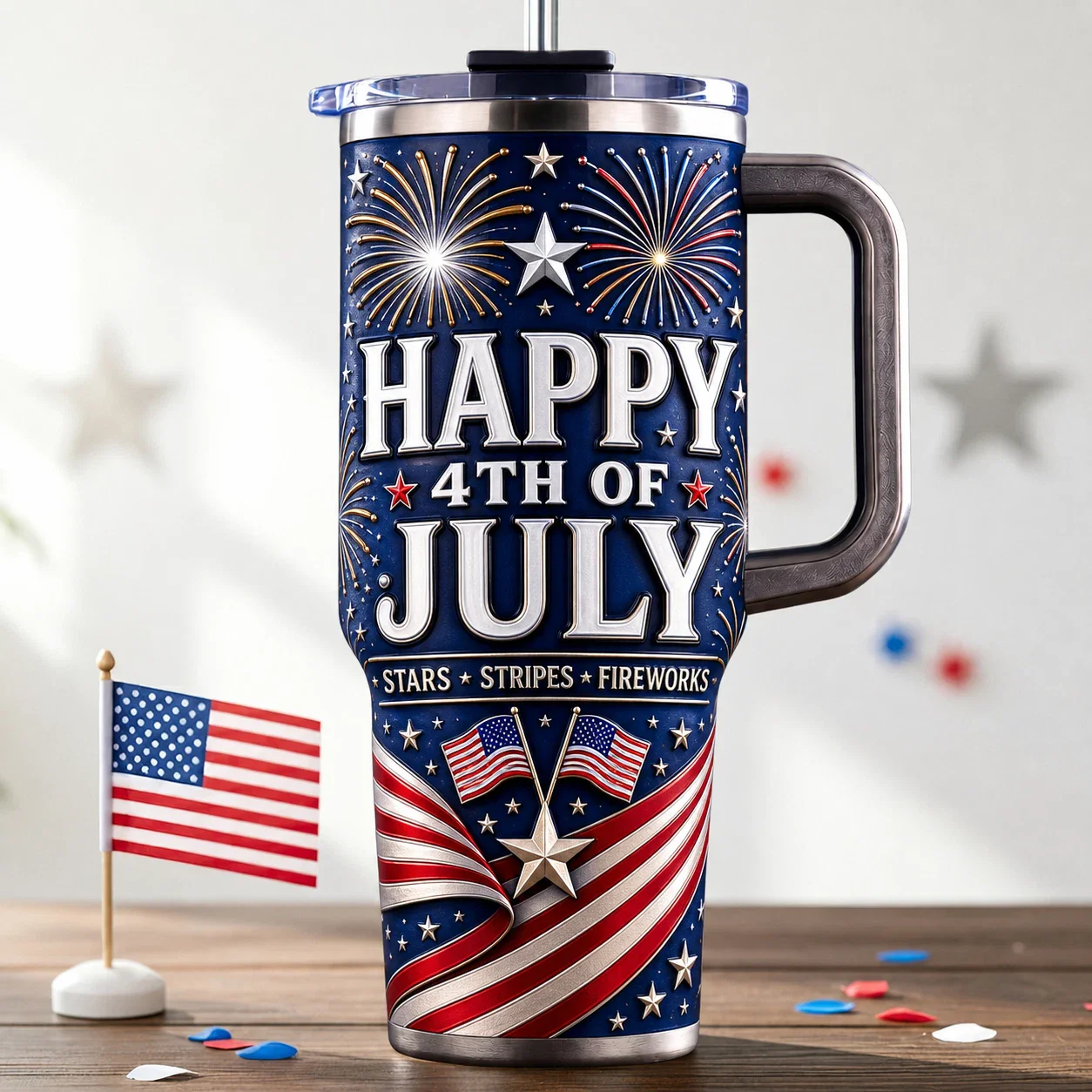 Happy 4th of July American Flag Stars Stripes Fireworks - Patriotic Tumbler - Gift For Patriots - Image 5