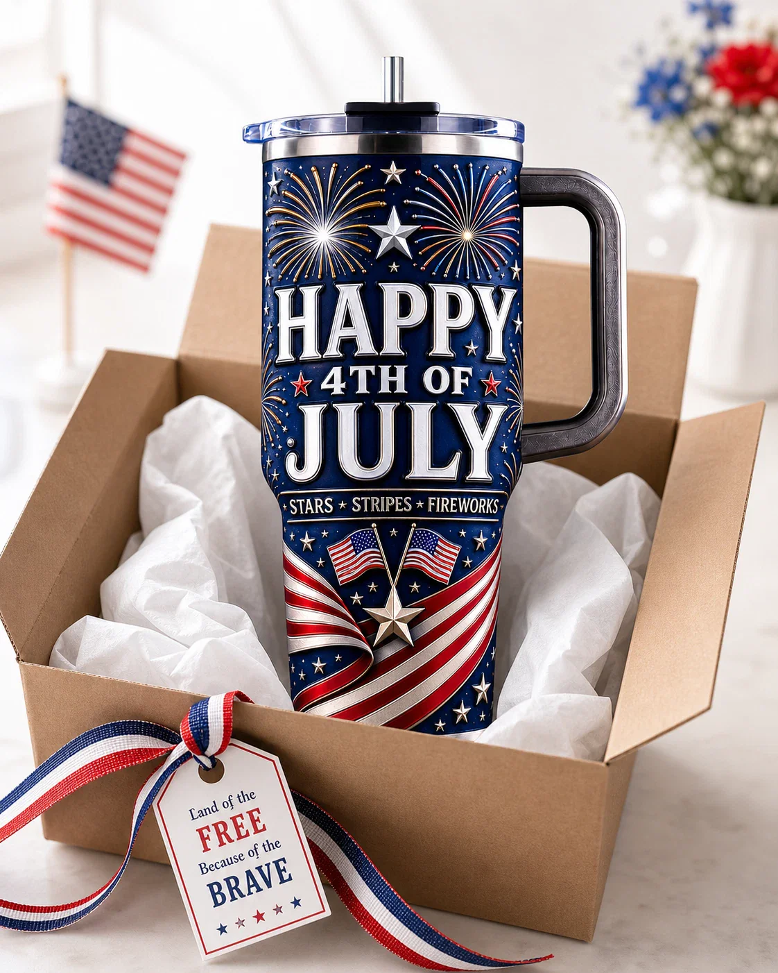 Happy 4th of July American Flag Stars Stripes Fireworks - Patriotic Tumbler - Gift For Patriots - Image 6
