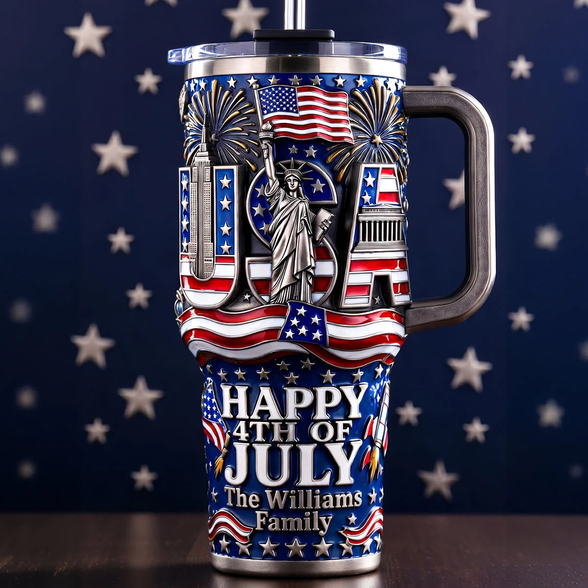 Happy 4th Of July - Personalized Tumbler With Handle - Independence Gift For Patriot, Family - Image 4