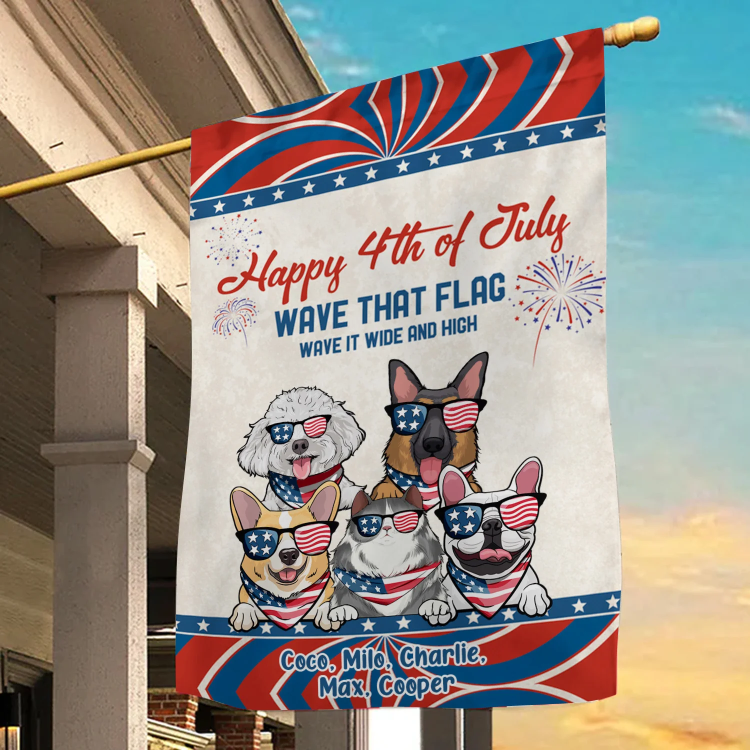 Happy 4th Of July Wave That Flag Wave Wide And High - Gift For Pet Lovers - Personalized Flag - Image 3