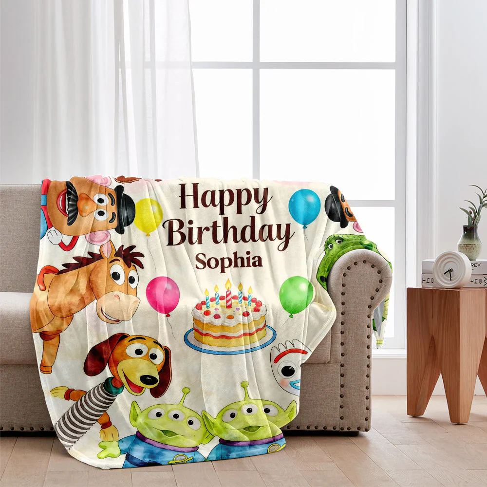 Happy Birthday With Cowboy Story - Personalized Blanket - Gift For Kids - DSNY HH01 - Image 2
