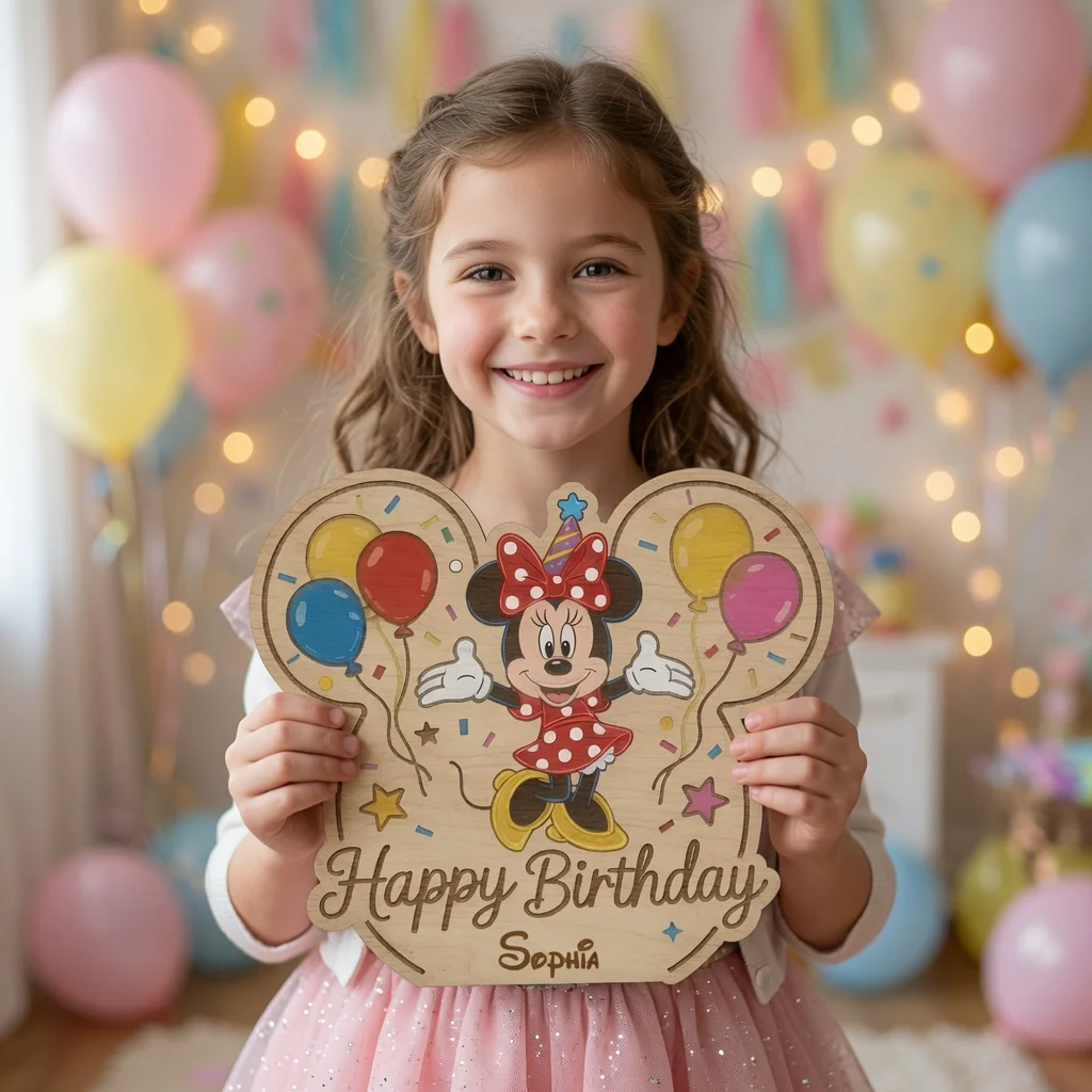 Happy Birthday With Magic Mouse - Personalized Custom Shape Woodsign - Party Decor MkMo HH01 - Image 3
