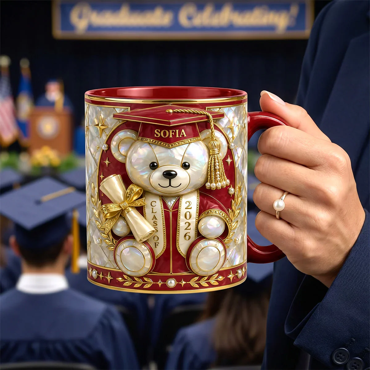 Happy Graduation With Lovely Bear - Personalized Accent Mug - Gifts For Graduates - Image 3