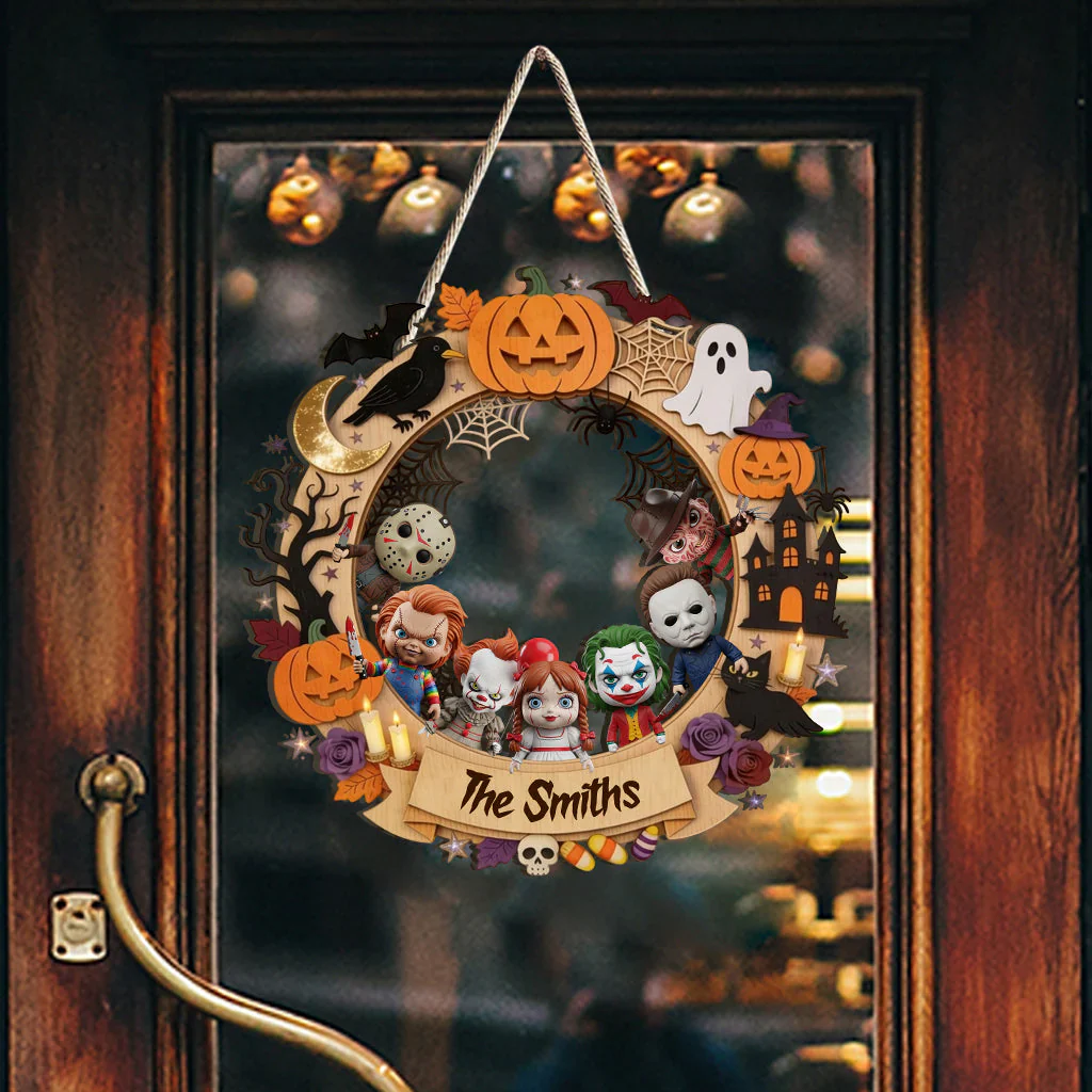 Happy Halloween With Horror Character - Personalized Wood Sign - Gift For Family