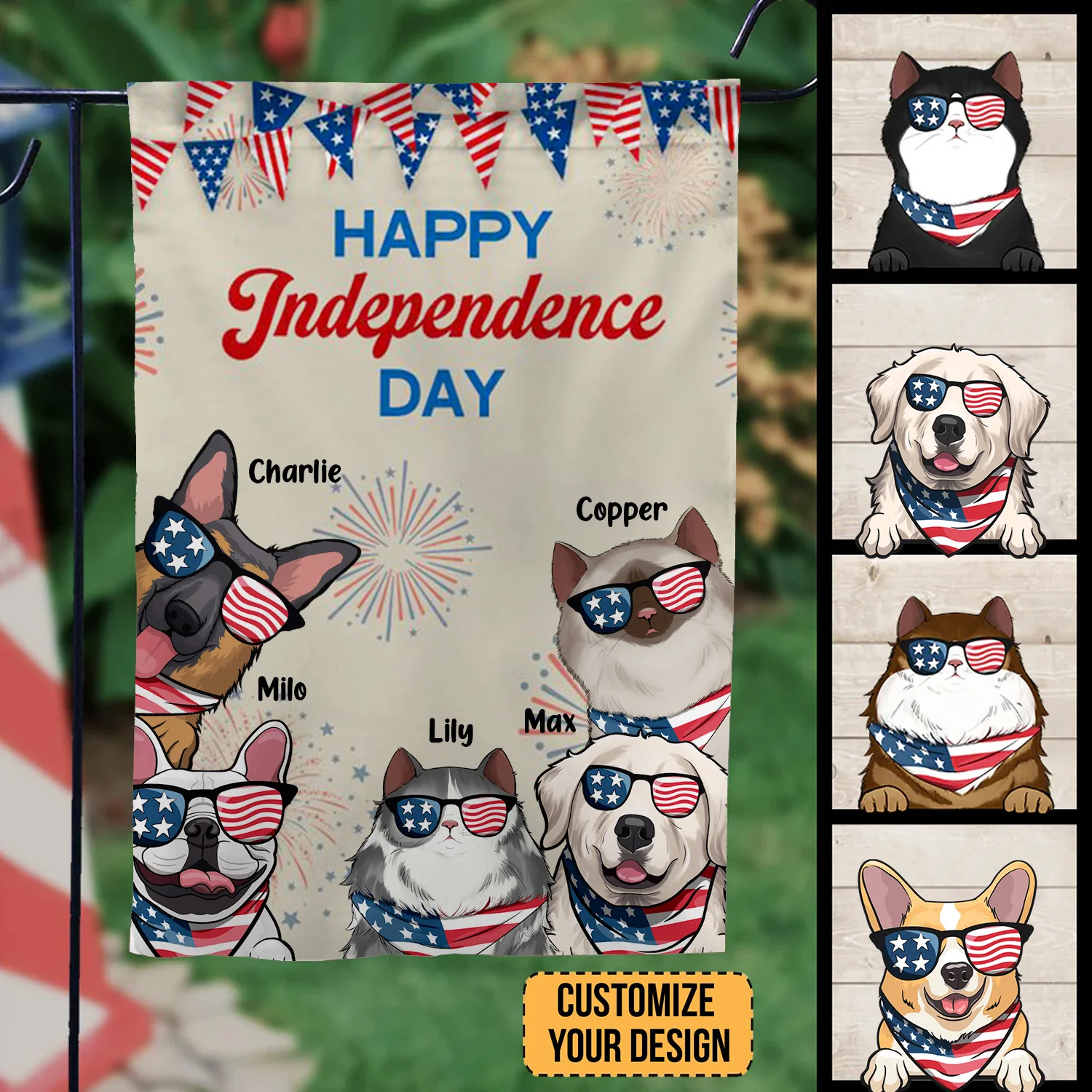 Happy Independence Day With Paw Paw - Gift For Dog Lover, Cat Lover - Personalized Flag - Image 2