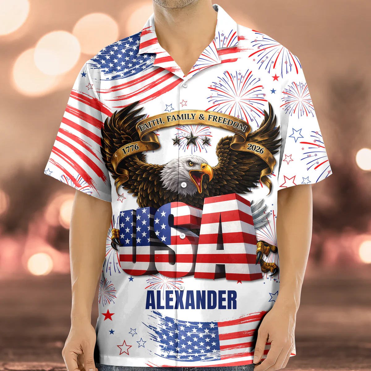 Happy Independence's Day USA Eagle Faith, Family & Freedom - Personalized Hawaiian Shirt - Gift for Dad, Husband, Grandpa HN02 - Image 3
