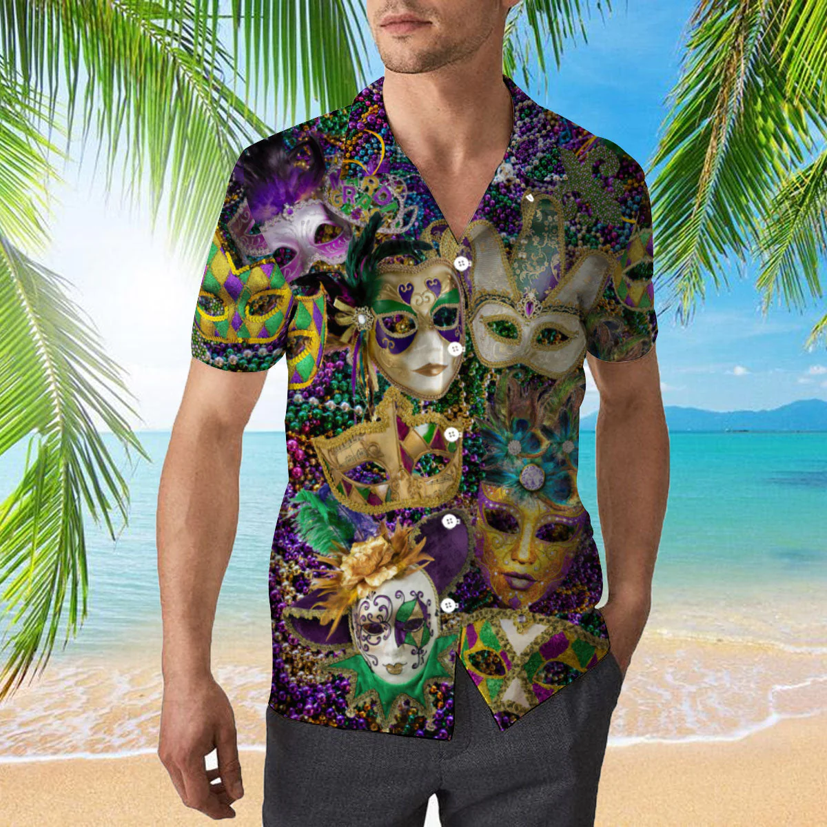 Happy Mardi Gras Mask Aloha Hawaiian Shirts For Men, Women - Image 2