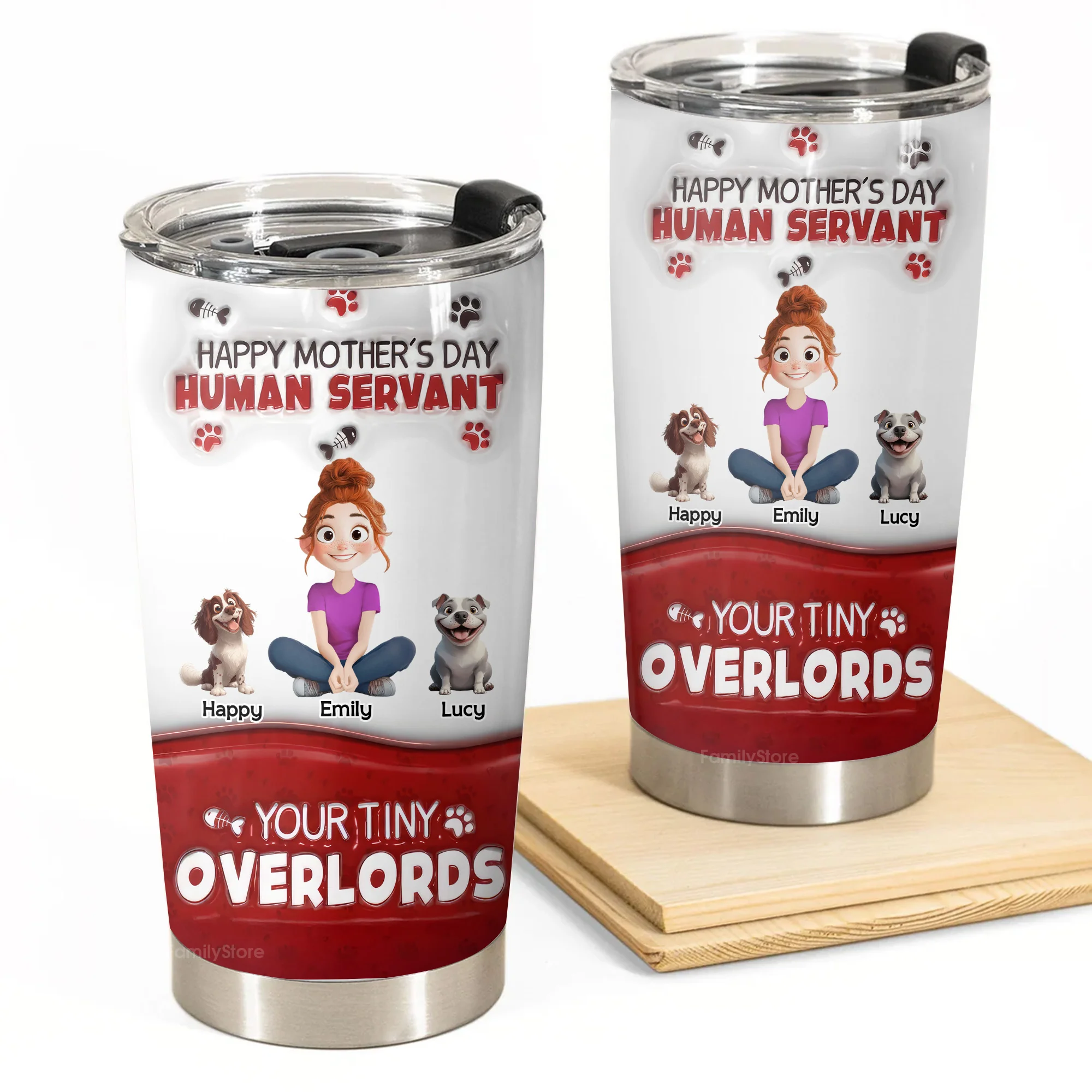 Happy Mother's Day Human Servant 3D Inflated Effect Cartoon Cat - Personalized Tumbler Cup - Gift for Pet Owners, Pet Lovers, Cat Mom | CLP15 NH96