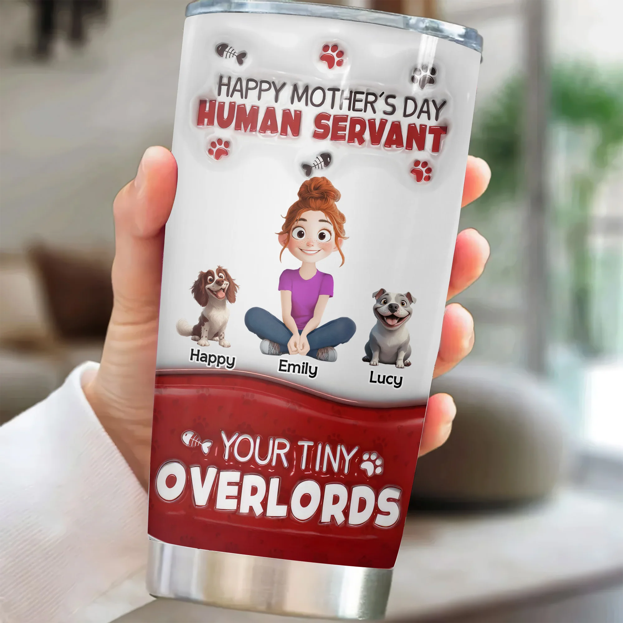 Happy Mother's Day Human Servant 3D Inflated Effect Cartoon Cat - Personalized Tumbler Cup - Gift for Pet Owners, Pet Lovers, Cat Mom | CLP15 NH96 - Image 2