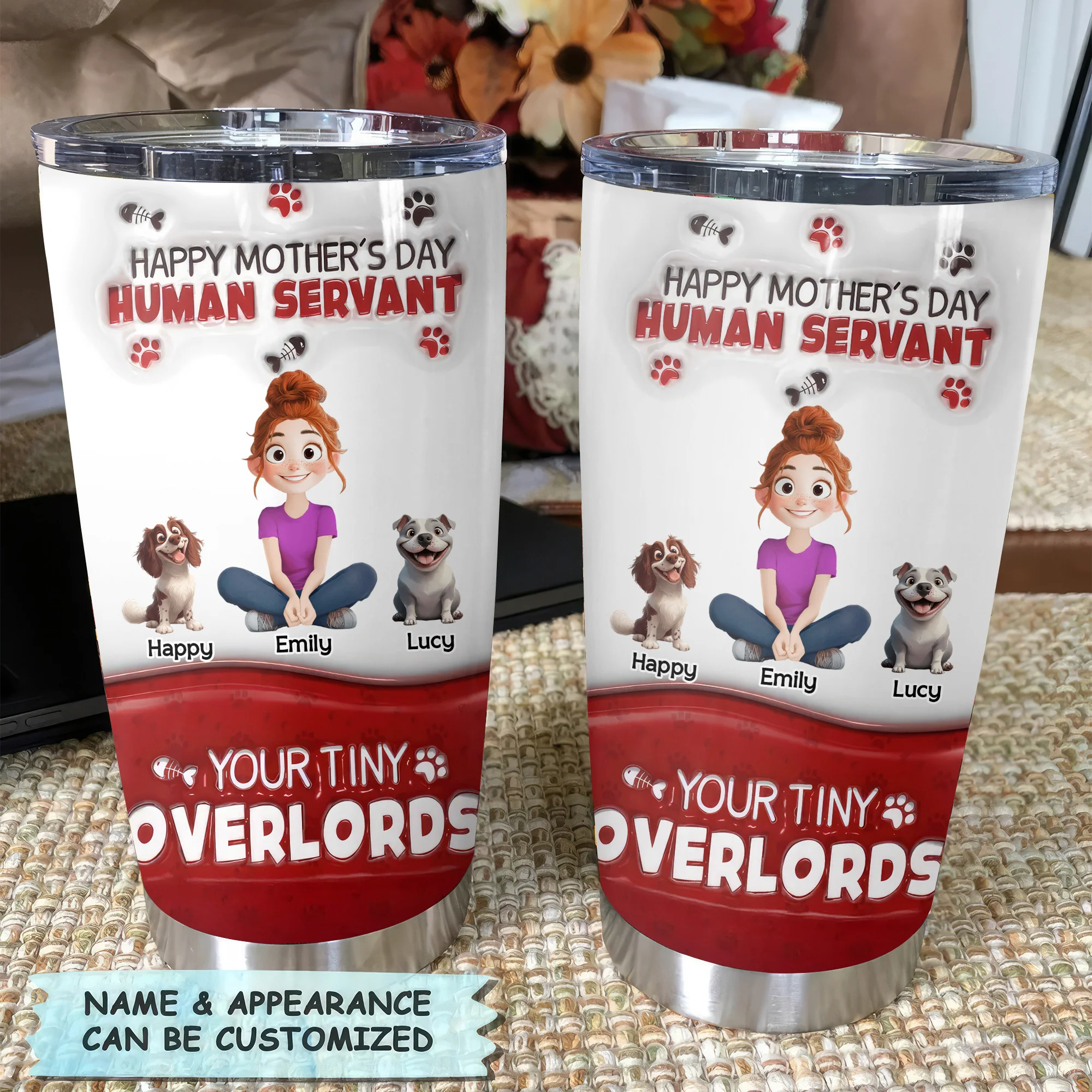 Happy Mother's Day Human Servant 3D Inflated Effect Cartoon Cat - Personalized Tumbler Cup - Gift for Pet Owners, Pet Lovers, Cat Mom | CLP15 NH96 - Image 4