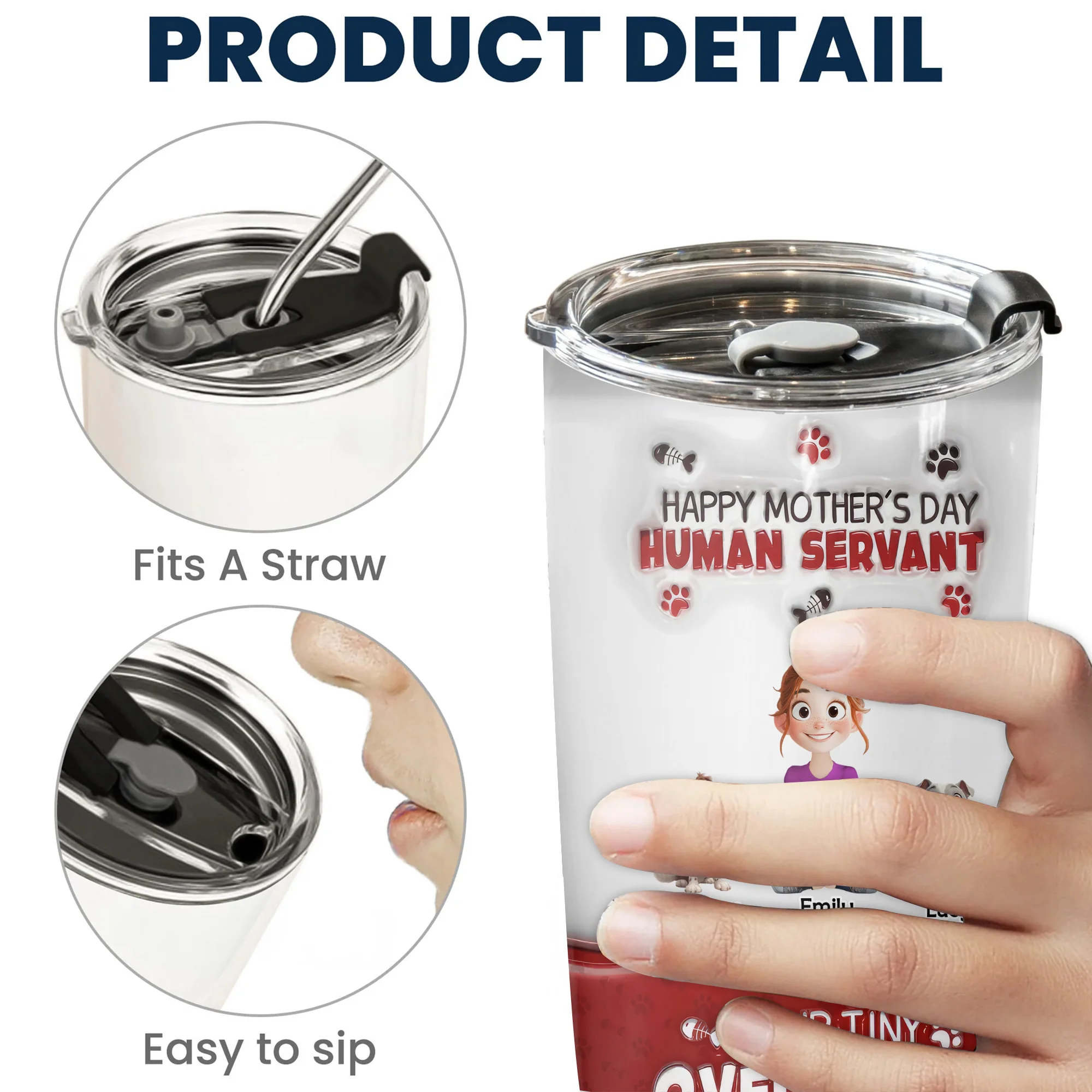 Happy Mother's Day Human Servant 3D Inflated Effect Cartoon Cat - Personalized Tumbler Cup - Gift for Pet Owners, Pet Lovers, Cat Mom | CLP15 NH96 - Image 5