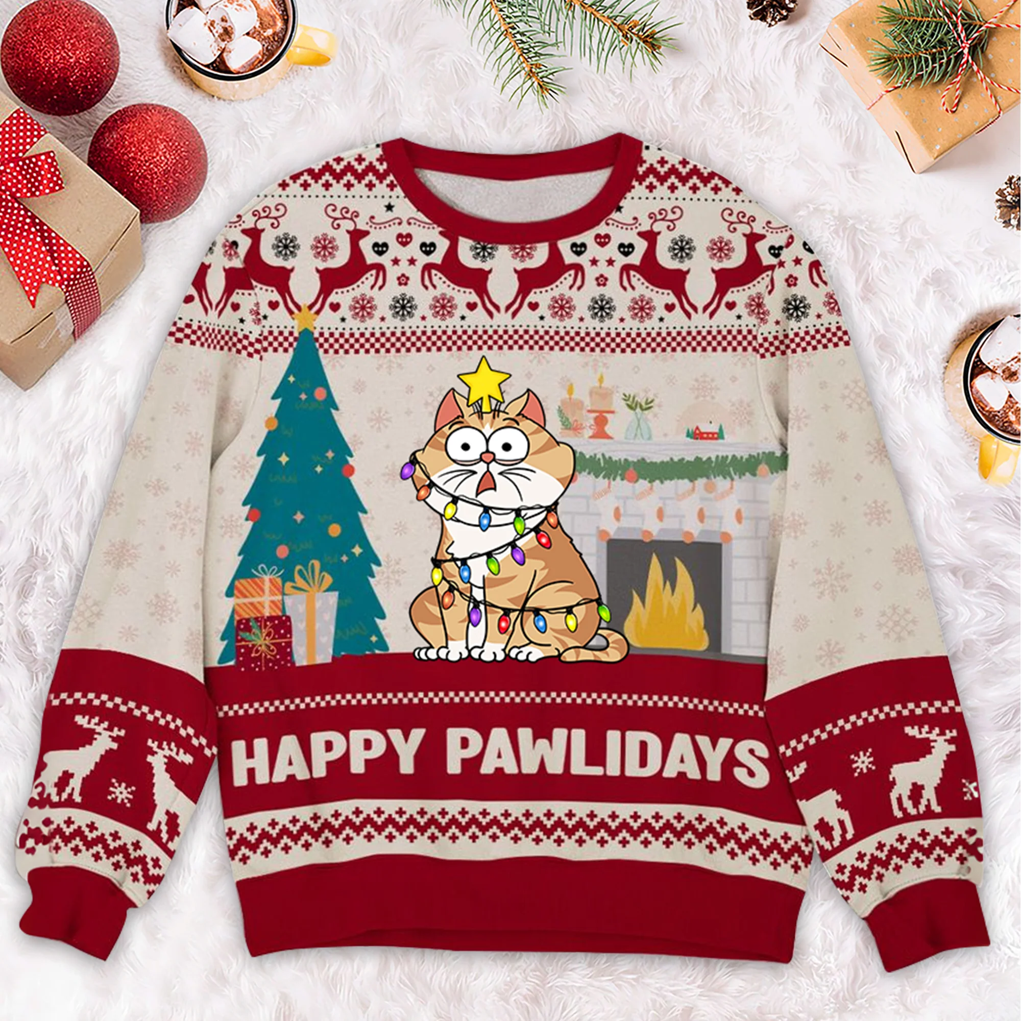 Happy Pawlidays - Gift For Cat Lover, Cat Mom, Cat Dad - Personalized Ugly Sweatshirt - CLP03 NH96