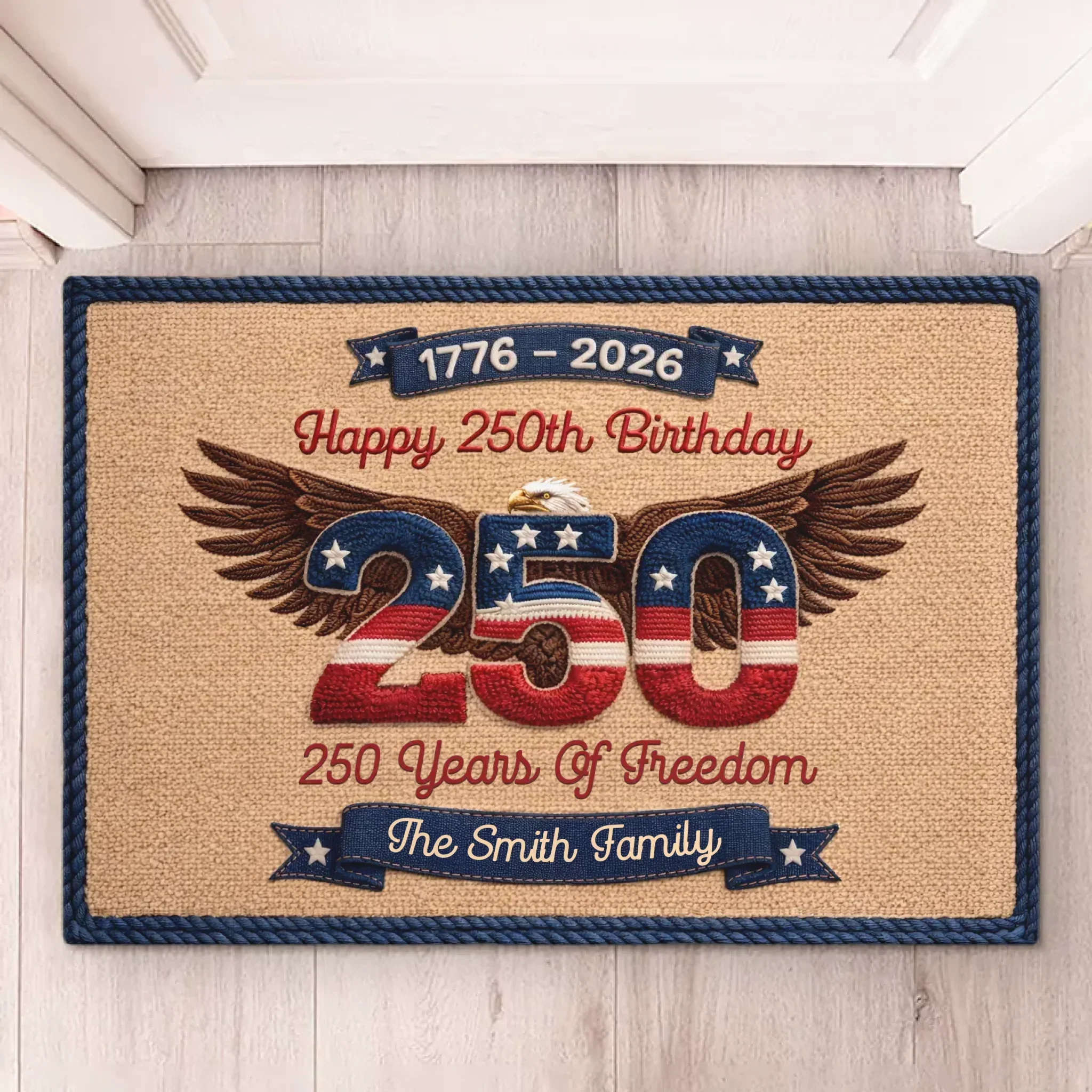 Happy USA 250th Anniversary Born To Stand Free - Personalized Doormat - Gift For Patriotic Family - Image 2