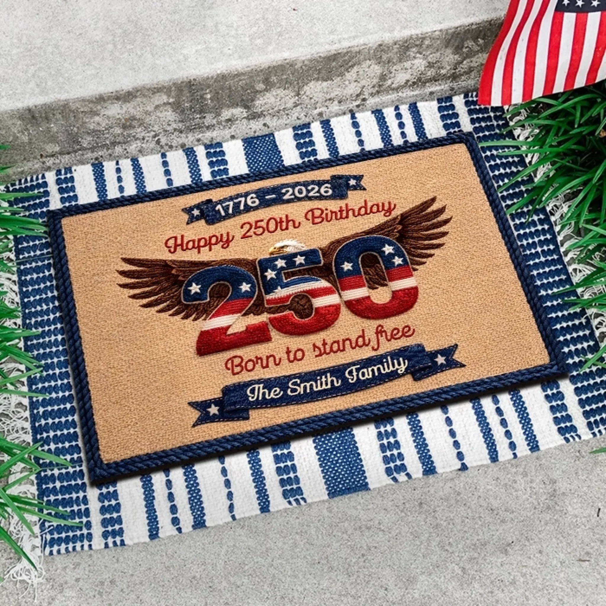 Happy USA 250th Anniversary Born To Stand Free - Personalized Doormat - Gift For Patriotic Family - Image 3