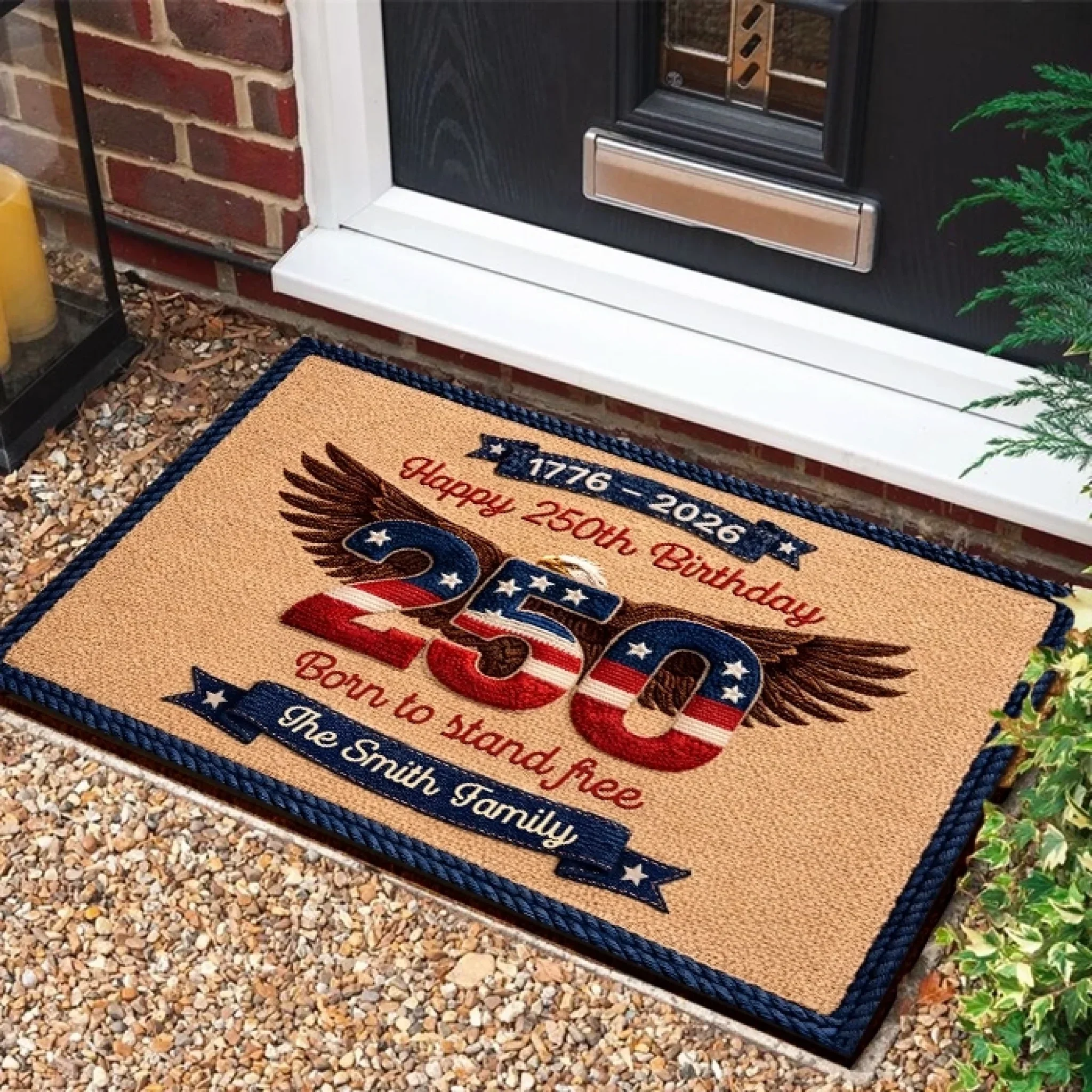 Happy USA 250th Anniversary Born To Stand Free - Personalized Doormat - Gift For Patriotic Family - Image 4