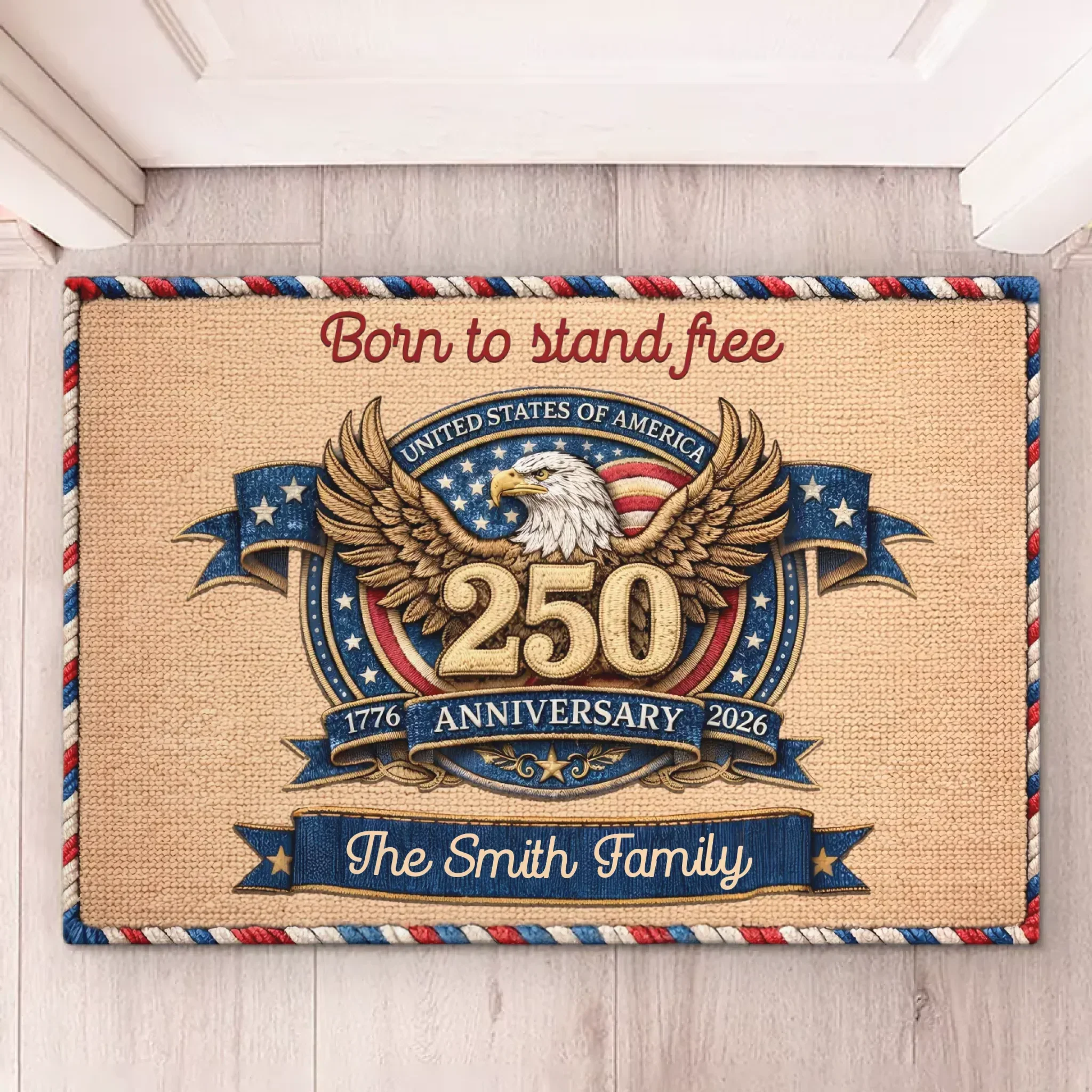 Happy USA 250th Anniversary Patriotic Eagle - Personalized Doormat - Gift For Patriotic Family - Image 2