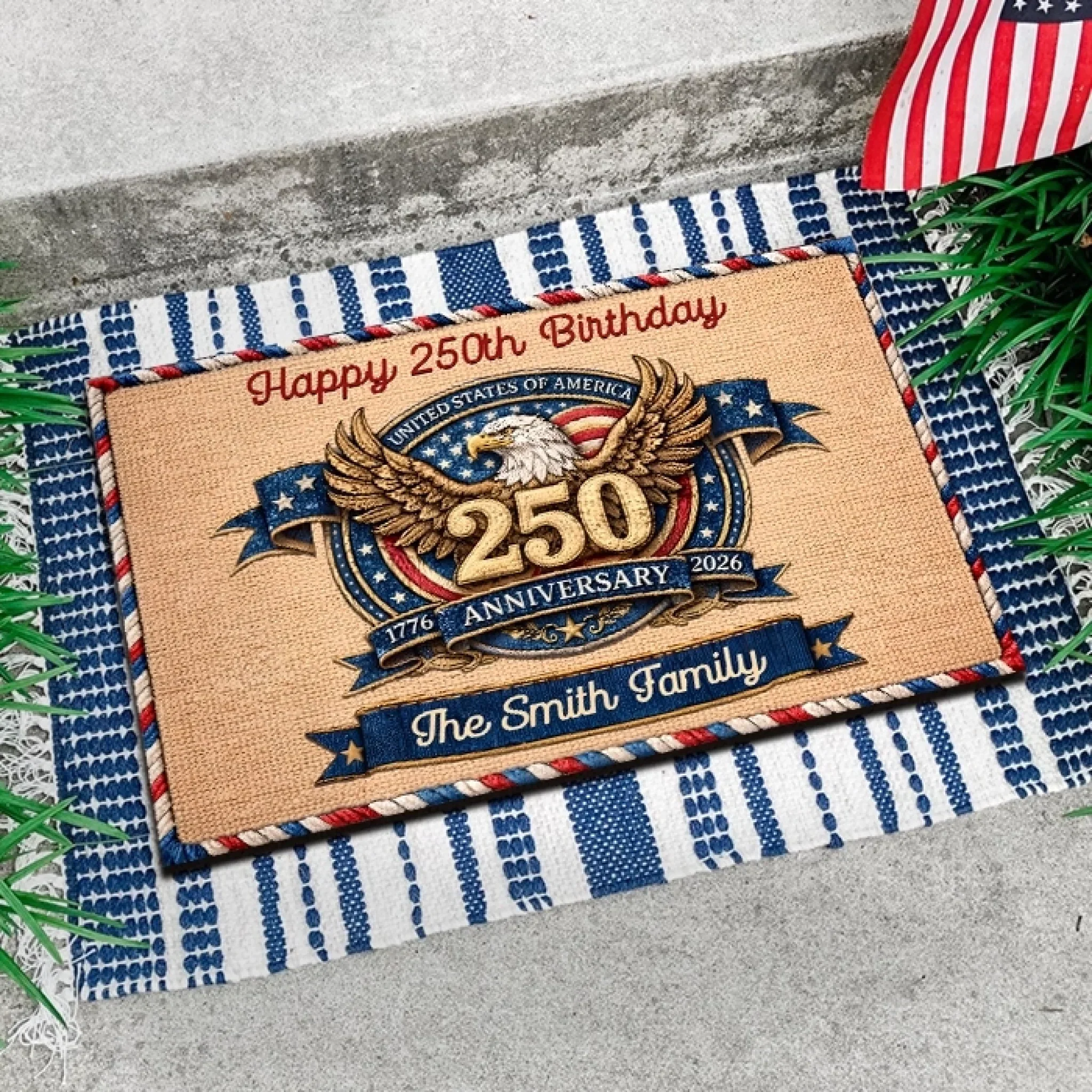 Happy USA 250th Anniversary Patriotic Eagle - Personalized Doormat - Gift For Patriotic Family - Image 3