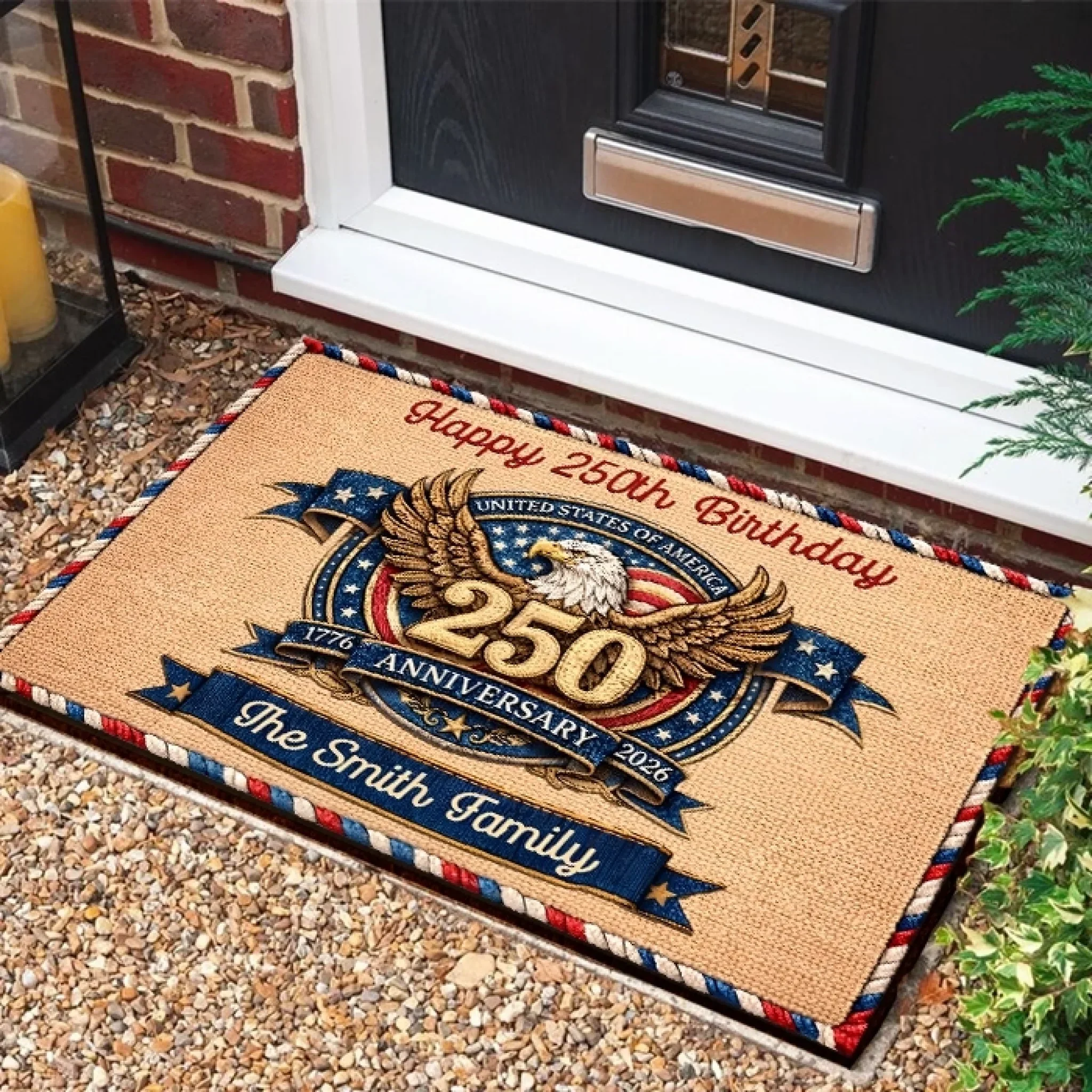 Happy USA 250th Anniversary Patriotic Eagle - Personalized Doormat - Gift For Patriotic Family - Image 4