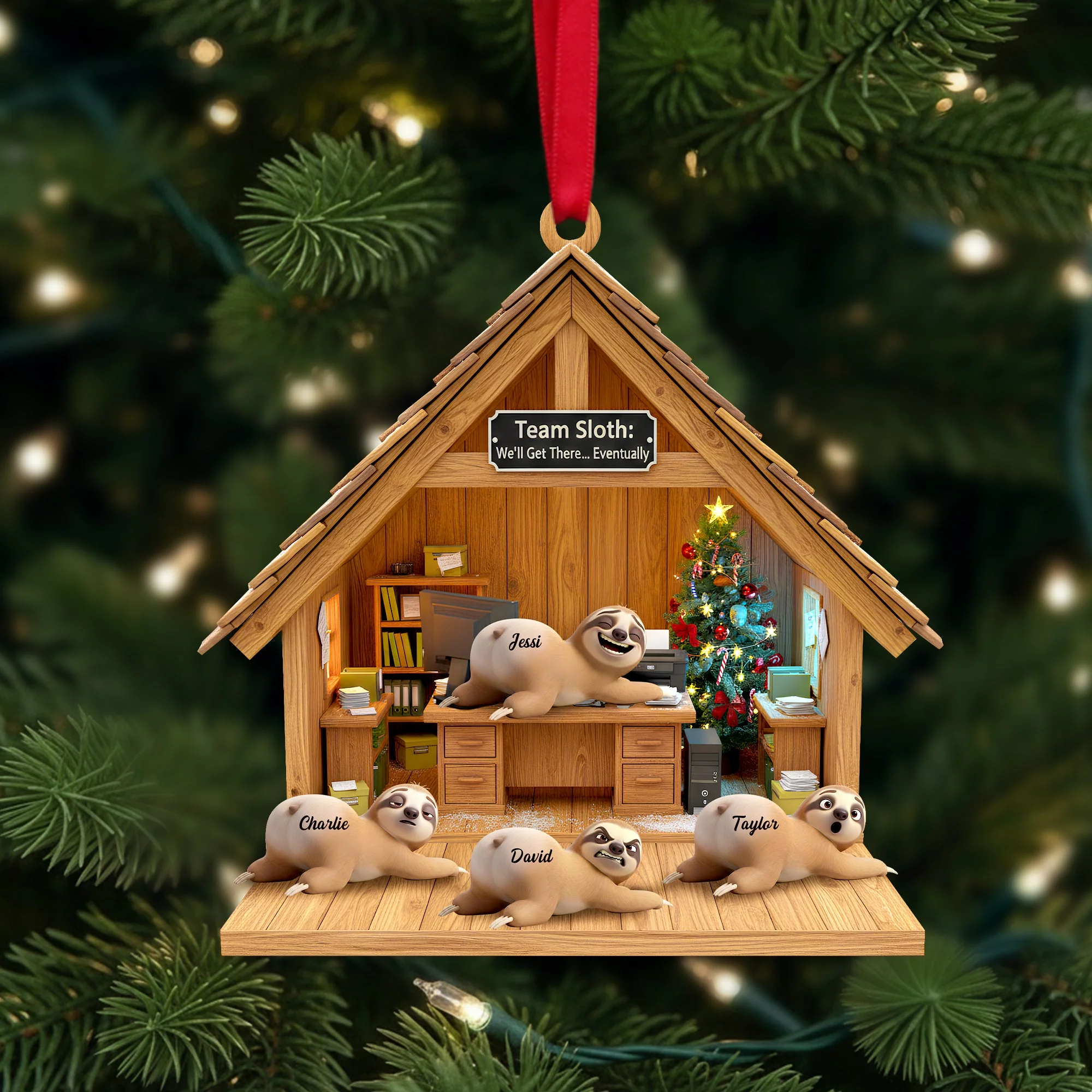 Happy Workplace Sloth - Personalized Acrylic Ornament - Gifts For Coworkers