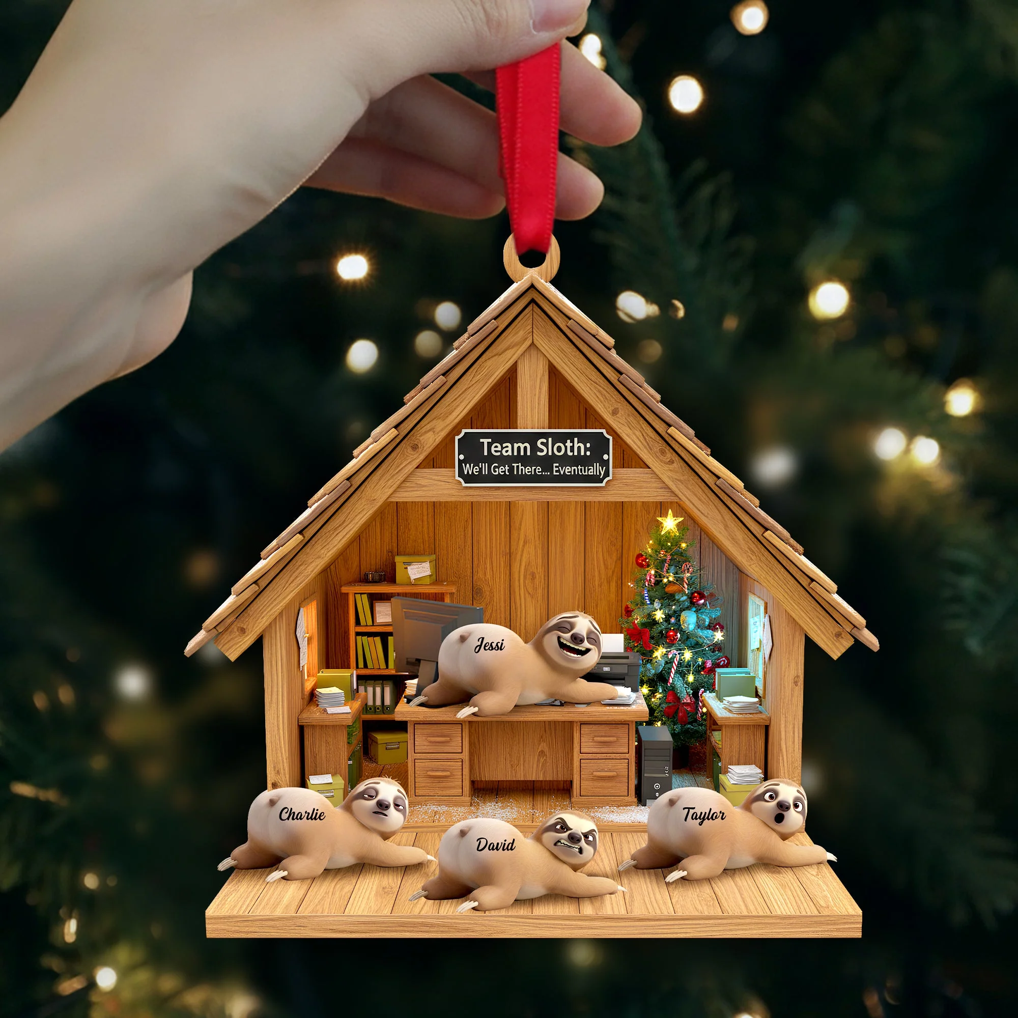 Happy Workplace Sloth - Personalized Acrylic Ornament - Gifts For Coworkers - Image 2