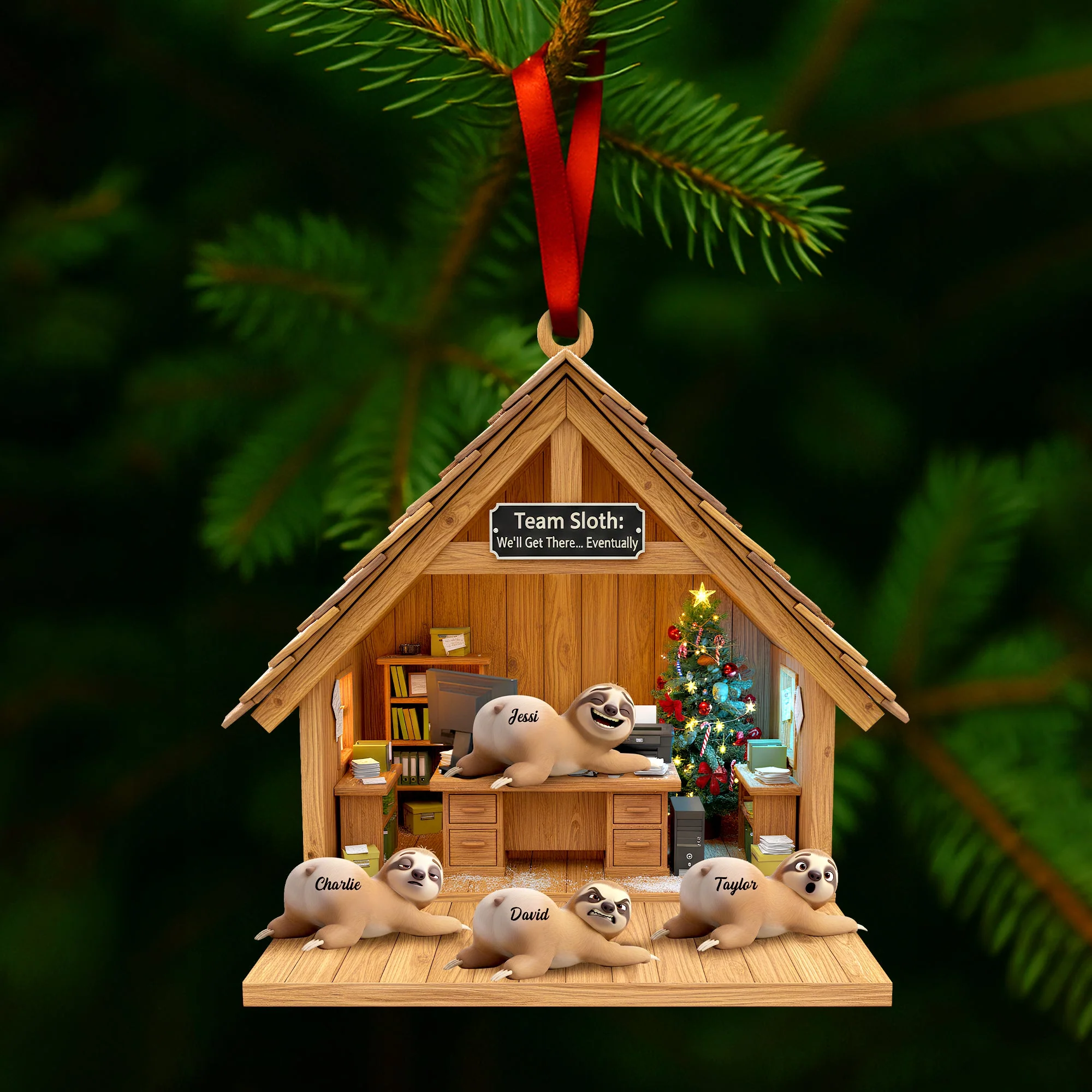 Happy Workplace Sloth - Personalized Acrylic Ornament - Gifts For Coworkers - Image 3