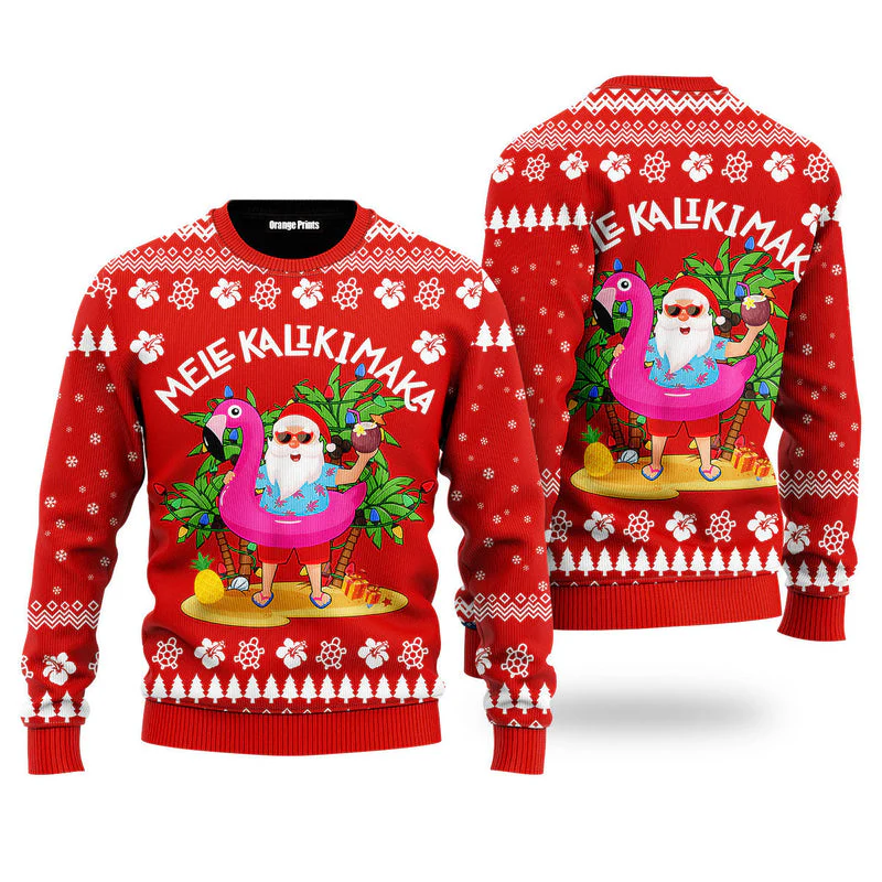 Hawaii Santa Claus Mele Kalikimaka - Funny Ugly Christmas Sweater