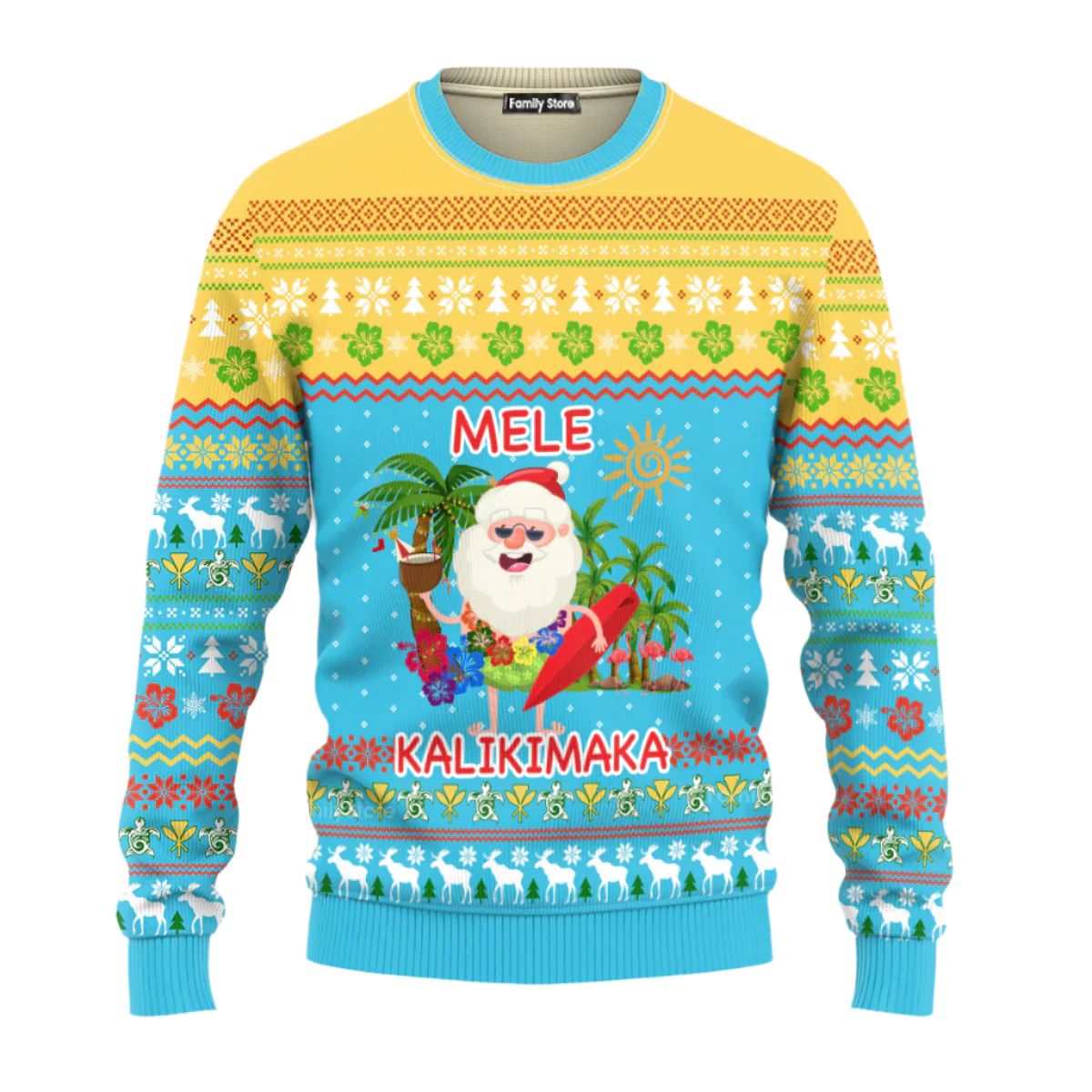 Hawaiian Santa Claus Mele Kalikimaka Sunset Ugly Christmas Sweater