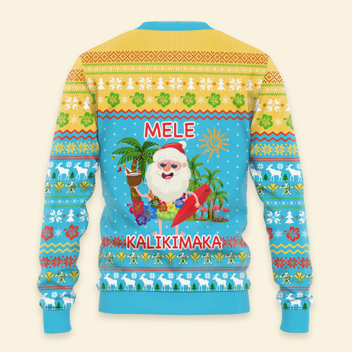 Hawaiian Santa Claus Mele Kalikimaka Sunset Ugly Christmas Sweater - Image 2