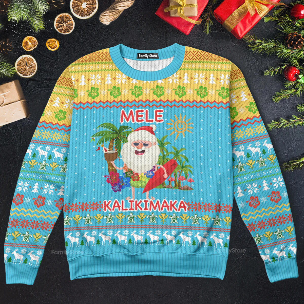 Hawaiian Santa Claus Mele Kalikimaka Sunset Ugly Christmas Sweater - Image 5