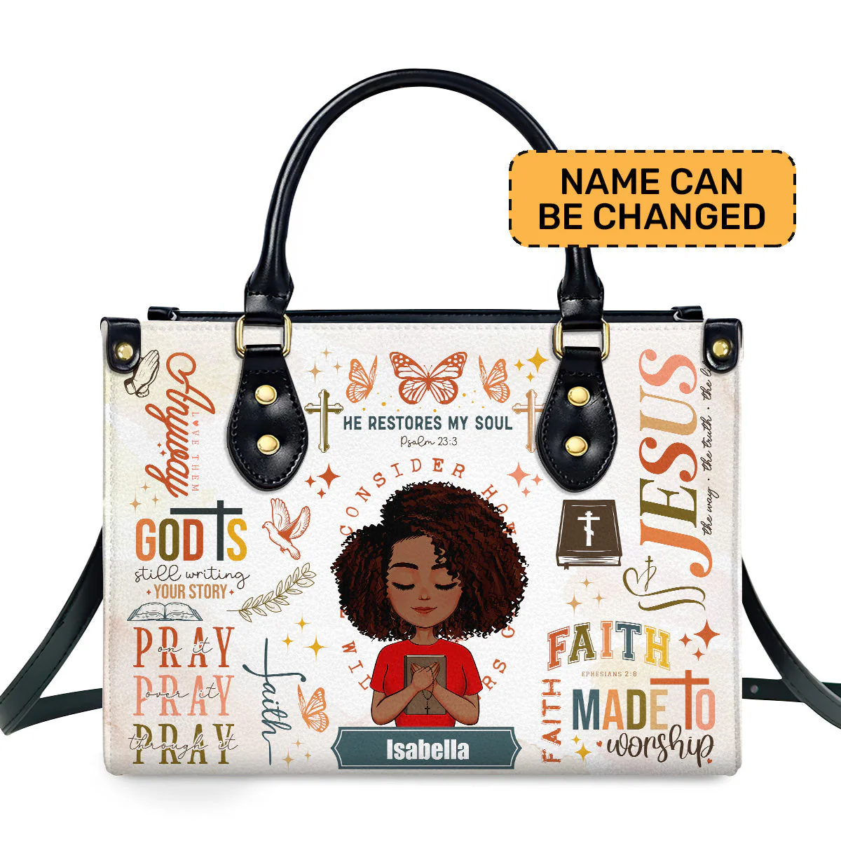 He Restores My Soul - Personalized Faith Leather Handbag - Christian Gift For Her | CLGOD05. God Girl HD95