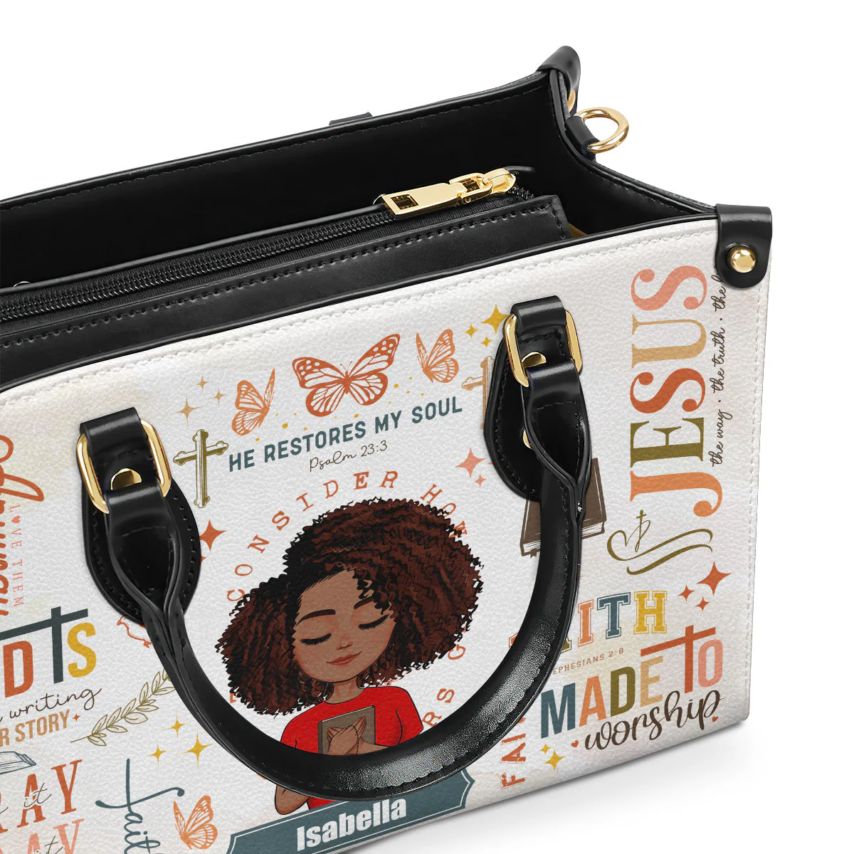He Restores My Soul - Personalized Faith Leather Handbag - Christian Gift For Her | CLGOD05. God Girl HD95 - Image 3