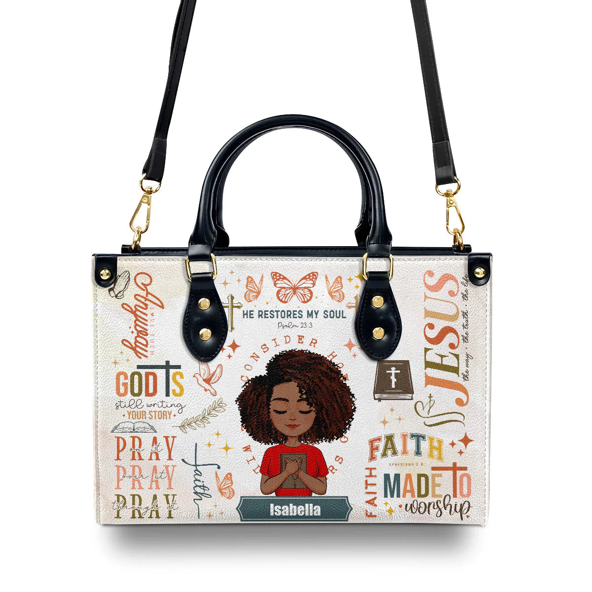 He Restores My Soul - Personalized Faith Leather Handbag - Christian Gift For Her | CLGOD05. God Girl HD95 - Image 4