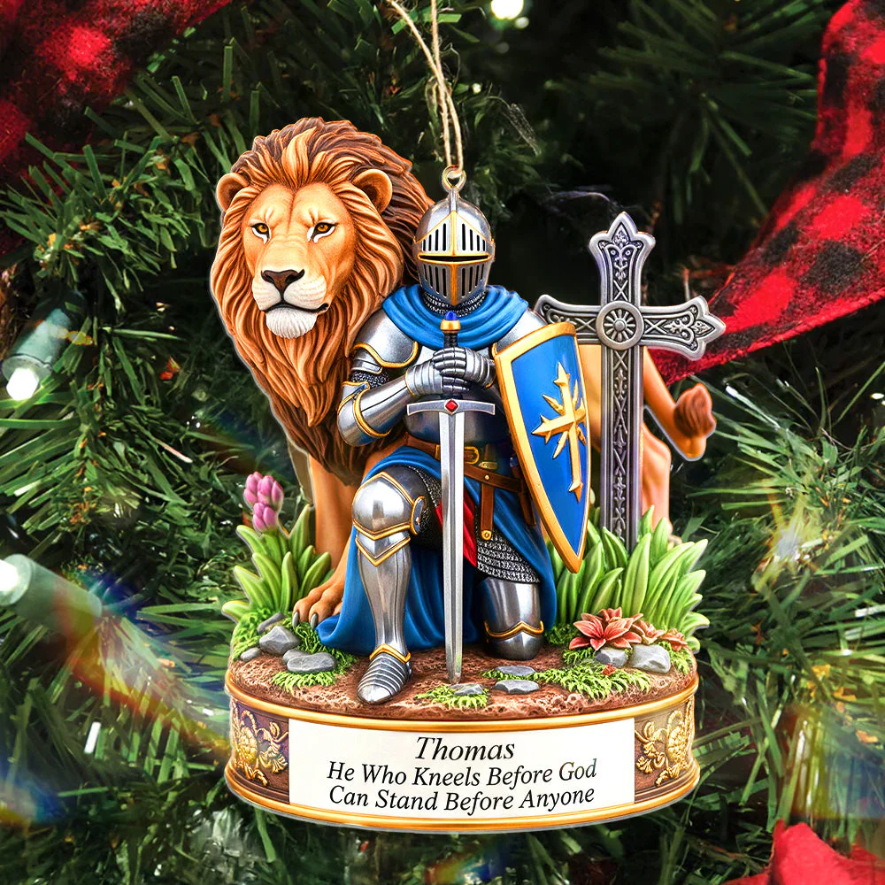 He Who Kneels Before God Can Stand Before Anyone - Personalized Acrylic Ornament - Christmas Gift For Him HH01 - Image 2