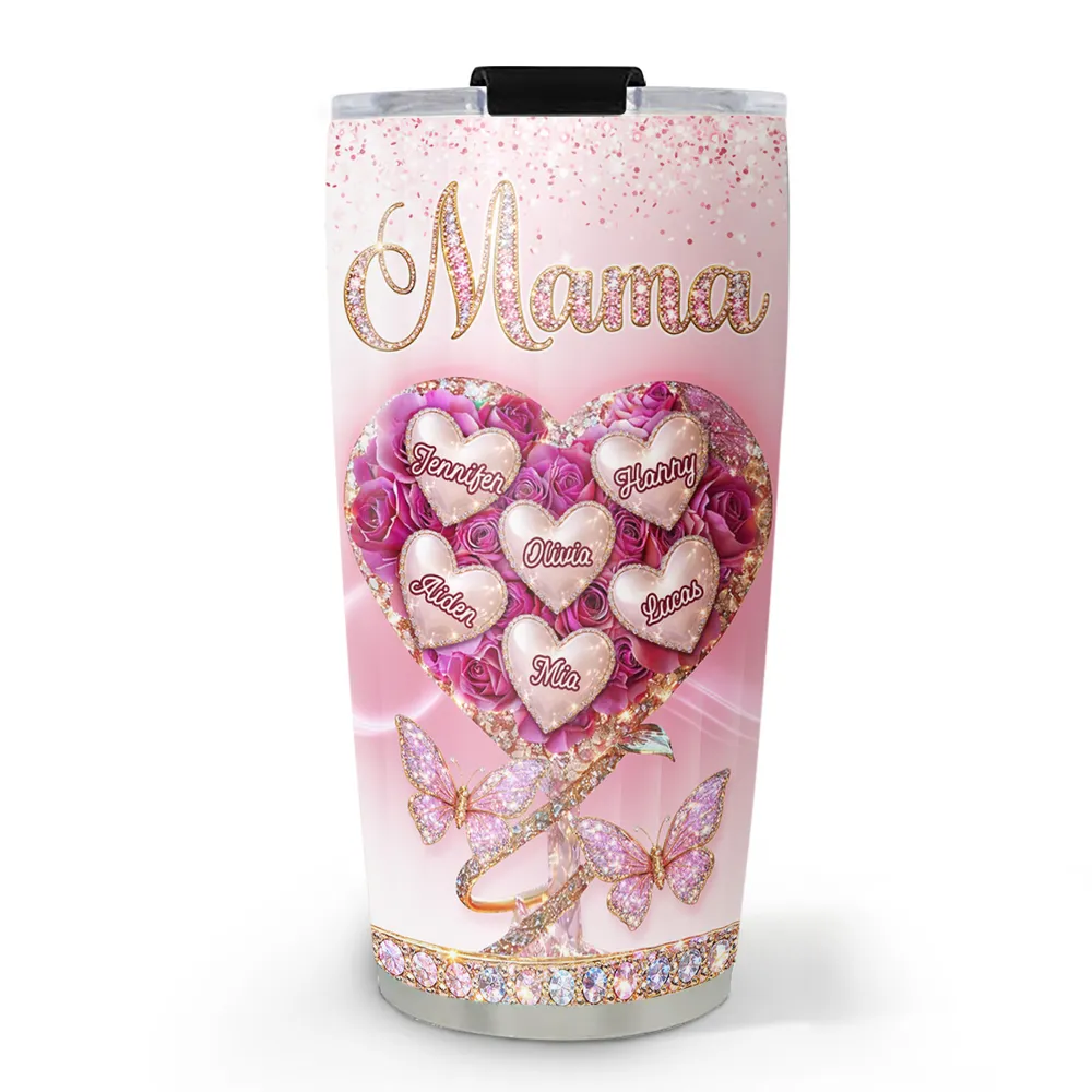 Heart Rose Flower Grandkids - Personalized Tumbler - Gift For Mom, Grandma HN02