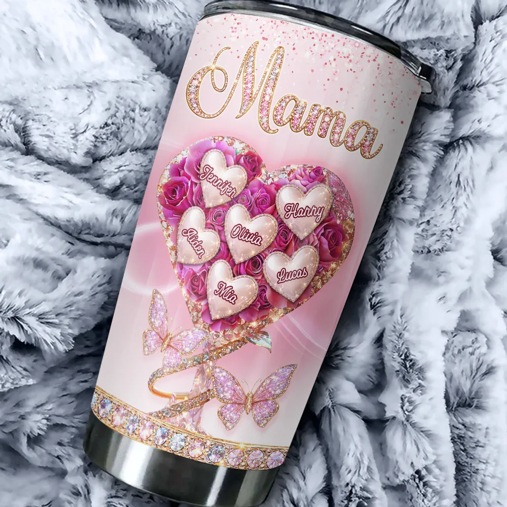 Heart Rose Flower Grandkids - Personalized Tumbler - Gift For Mom, Grandma HN02 - Image 5