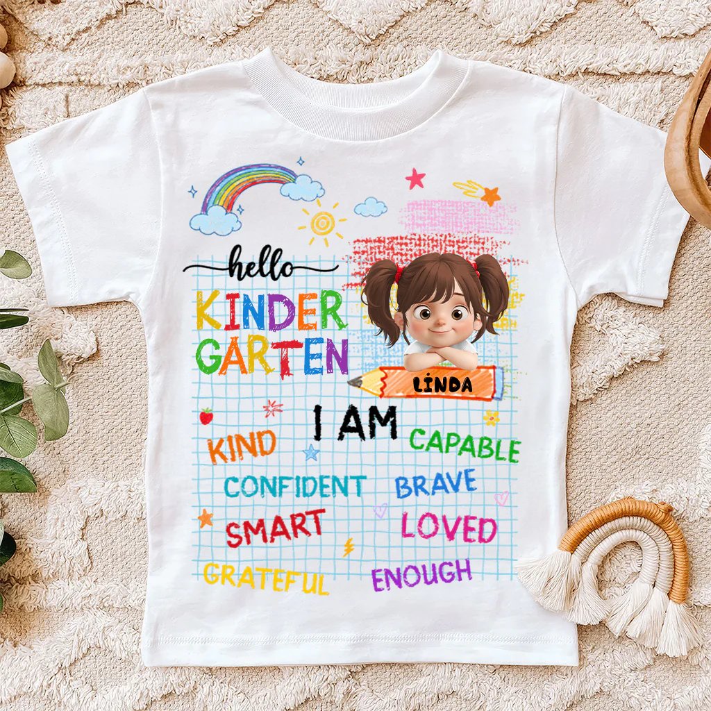 Hello Kindergarten Custom Name Affirmation - Personalized Shirt - Back To School, Gift For Kids | GR26 TD118