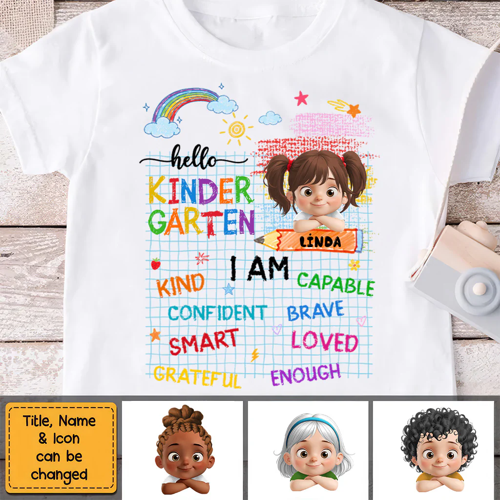 Hello Kindergarten Custom Name Affirmation - Personalized Shirt - Back To School, Gift For Kids | GR26 TD118 - Image 2