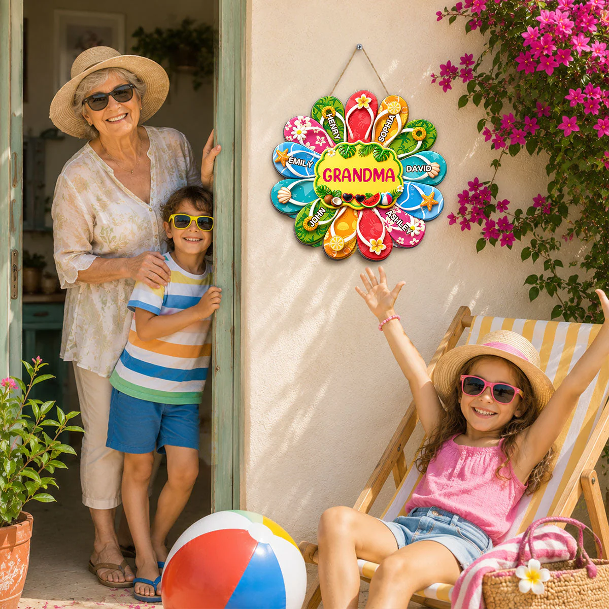 Hello Summer Grandma Flip Flop - Personalized Shaped Wood Sign - Gift For Grandma - Image 2