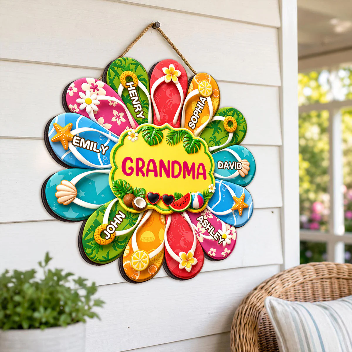 Hello Summer Grandma Flip Flop - Personalized Shaped Wood Sign - Gift For Grandma - Image 4