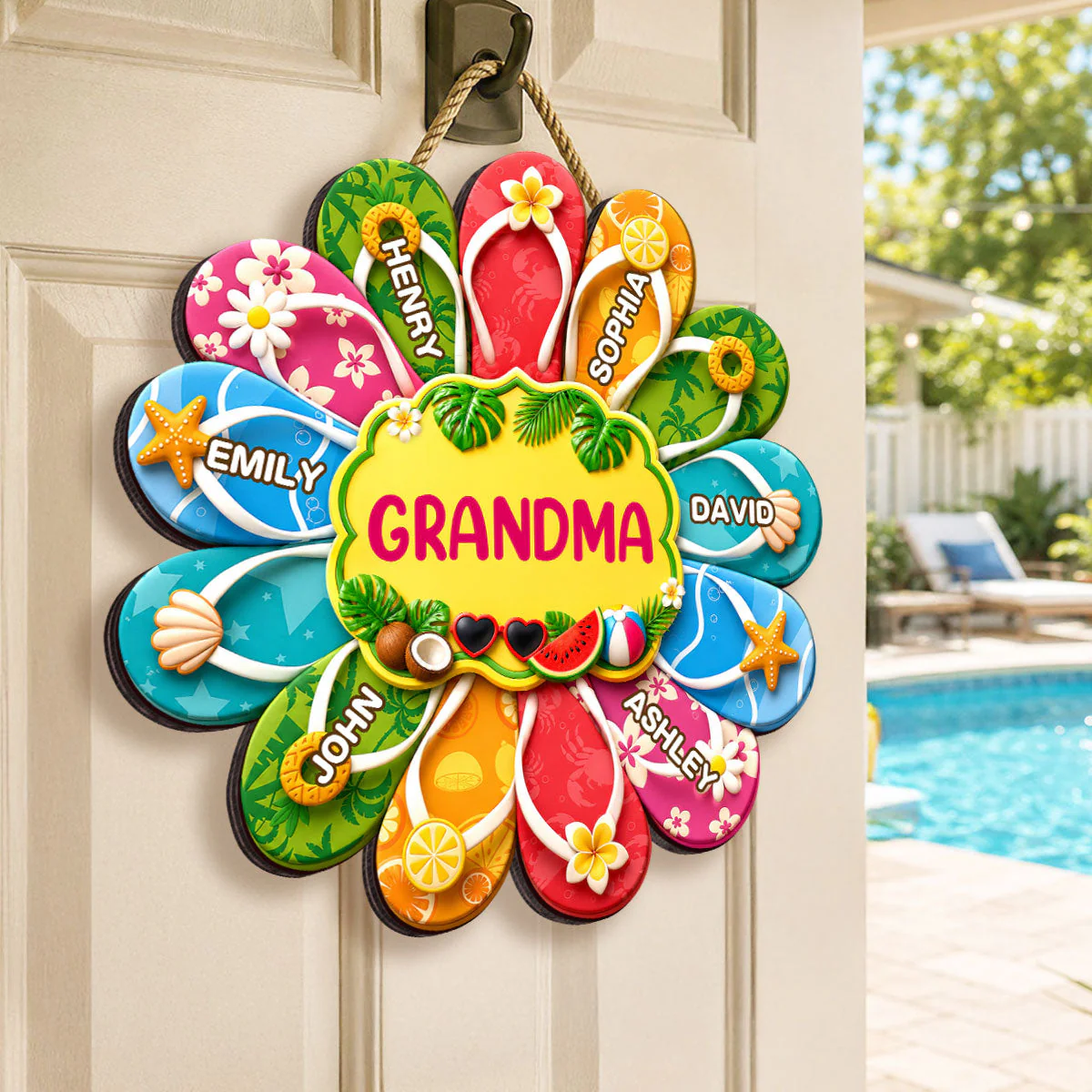 Hello Summer Grandma Flip Flop - Personalized Shaped Wood Sign - Gift For Grandma - Image 5