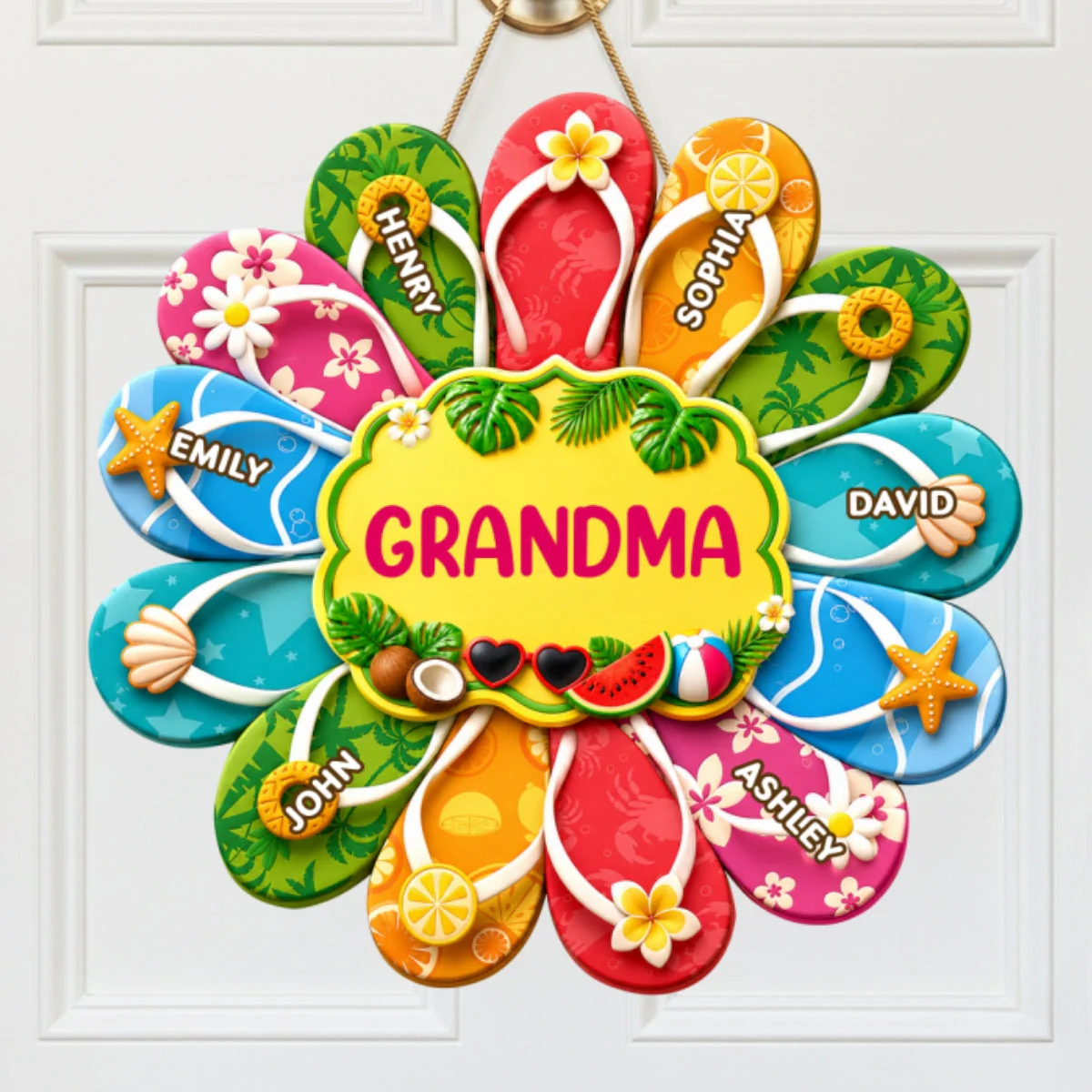 Hello Summer Grandma Flip Flop - Personalized Shaped Wood Sign - Gift For Grandma - Image 7