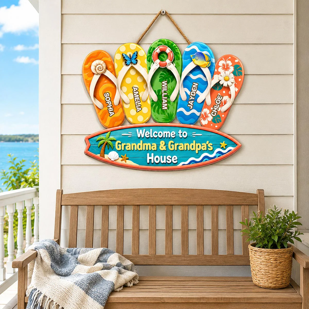 Hello Summer Vibe Welcome To Grandma Grandpa House - Personalized Shaped Wood Sign - Gift For Grandparents - Image 11