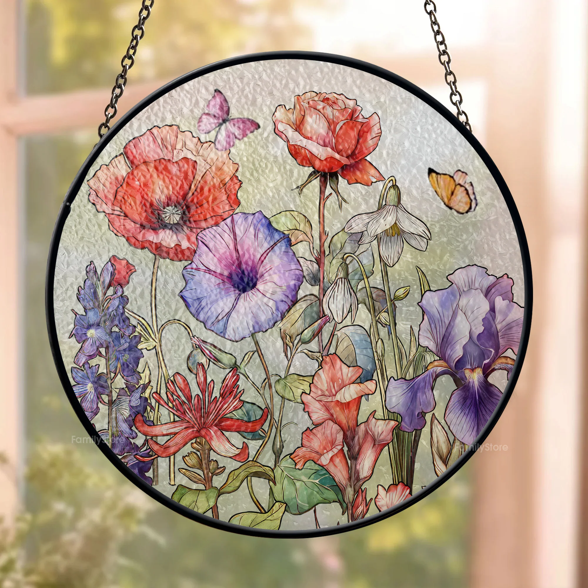 Her Love Blooms In Every Season - Personalized Stained Glass Window Hanging Suncatcher -  Gift For Mom, Daughter, Grandma, Mother's Day | NA94