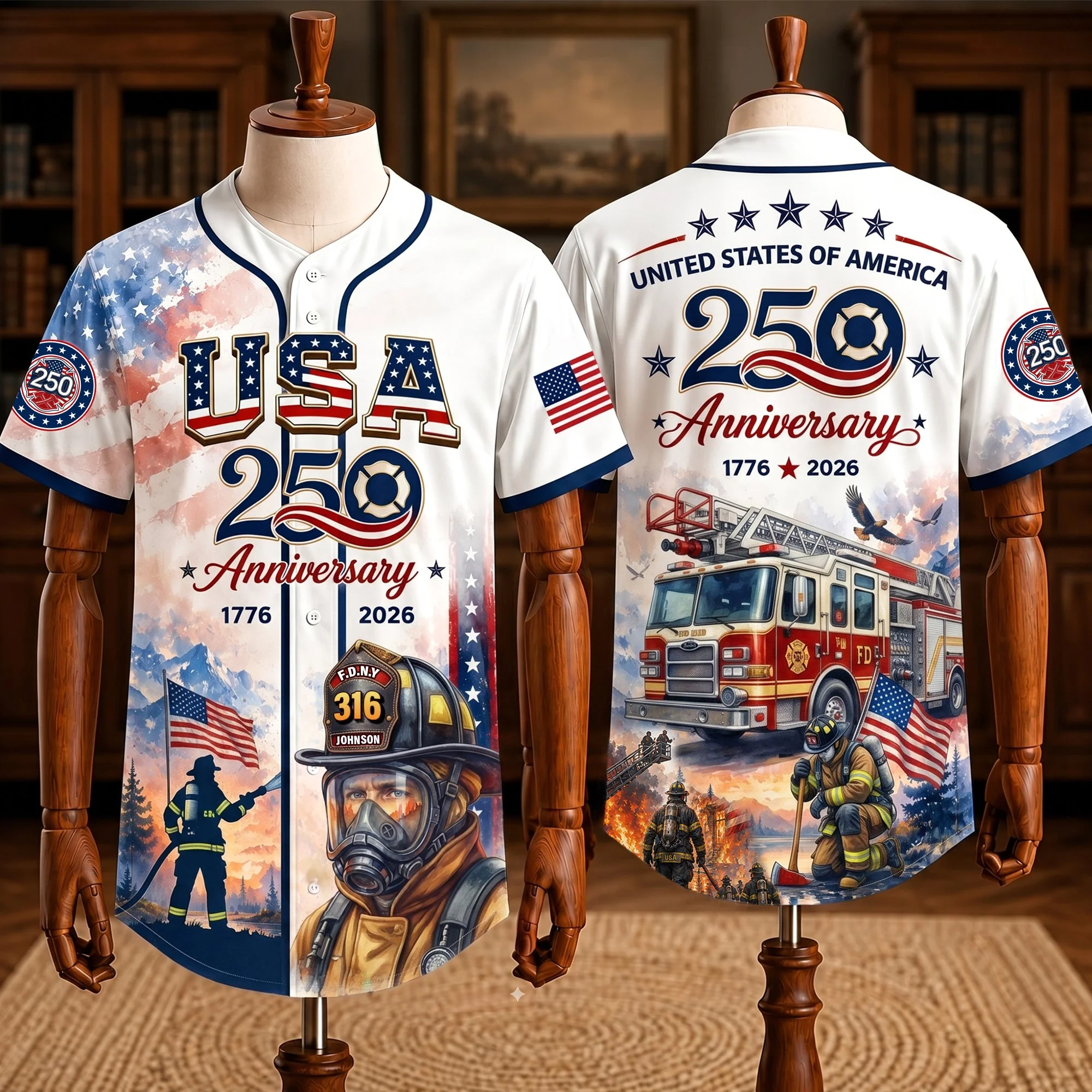Heroic American Firefighter - Personalized Baseball Jersey - Gifts For Firefighter - Image 3