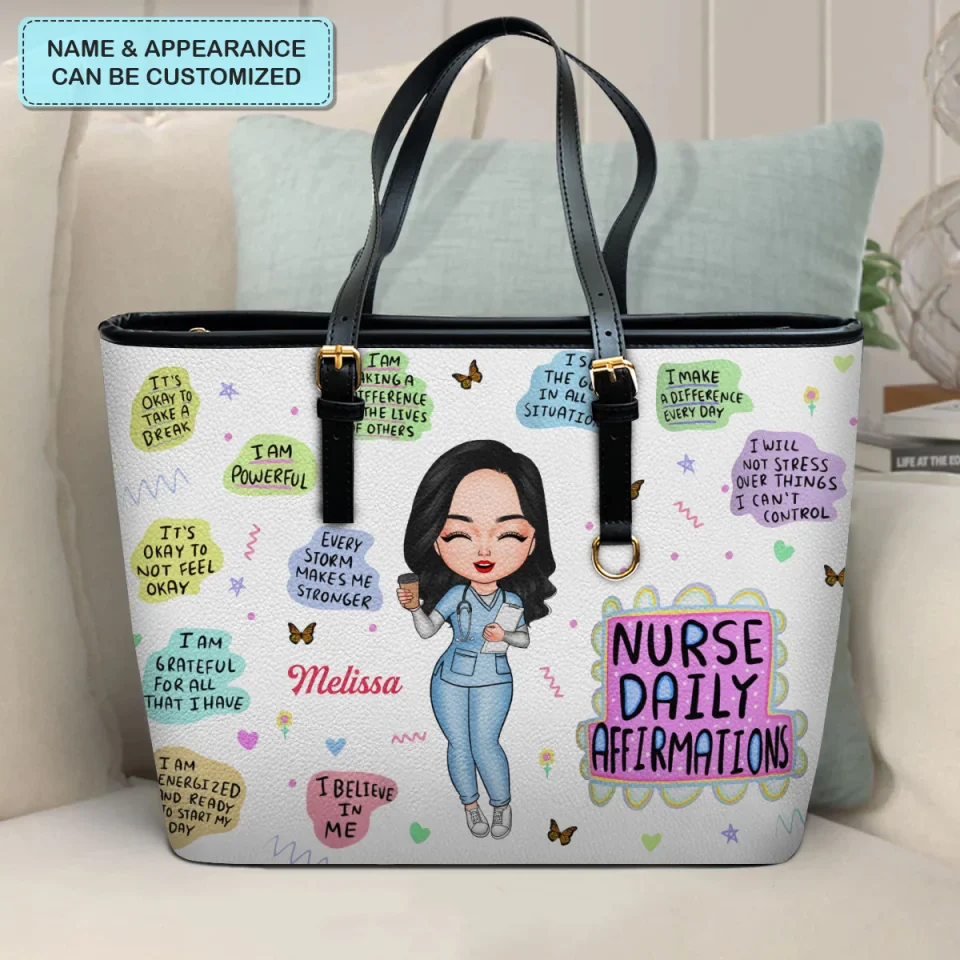 Nurse Daily Affirmations - Personalized Leather Tote Bag - Gift For Nurse | NR4 HH01 - Image 2