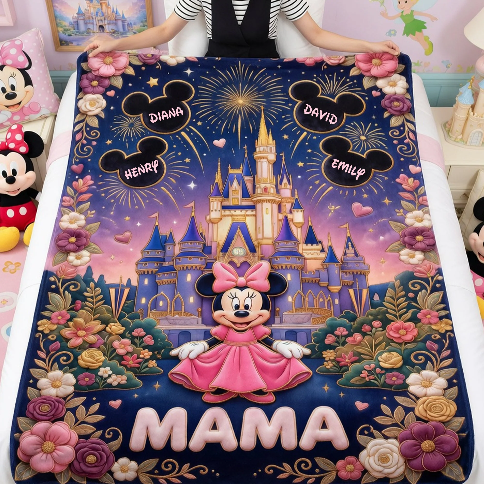 MkMo Magic Mouse Fairytale Castle Mom - Personalized Blanket - Gifts For Mother, Mother's Day, Movies Fan - Image 3