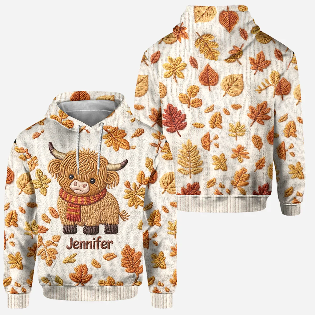 Highland Cow Fall Vibes - Personalized Hoodie And Leggings - Gift For Her, Farmers - Image 2