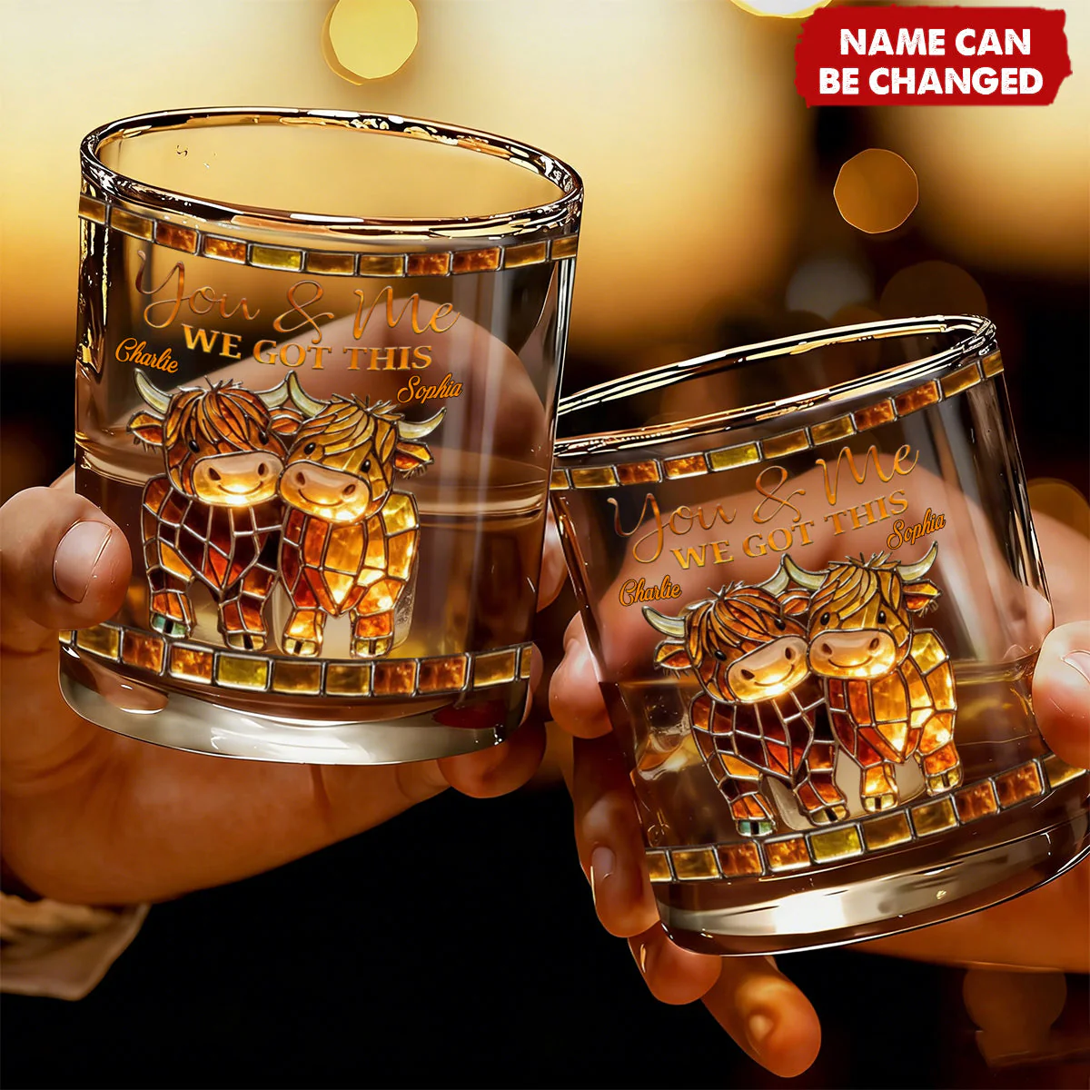 Highland Cow We Got This - Personalized Whiskey Glass - Gift For Couple - Image 3