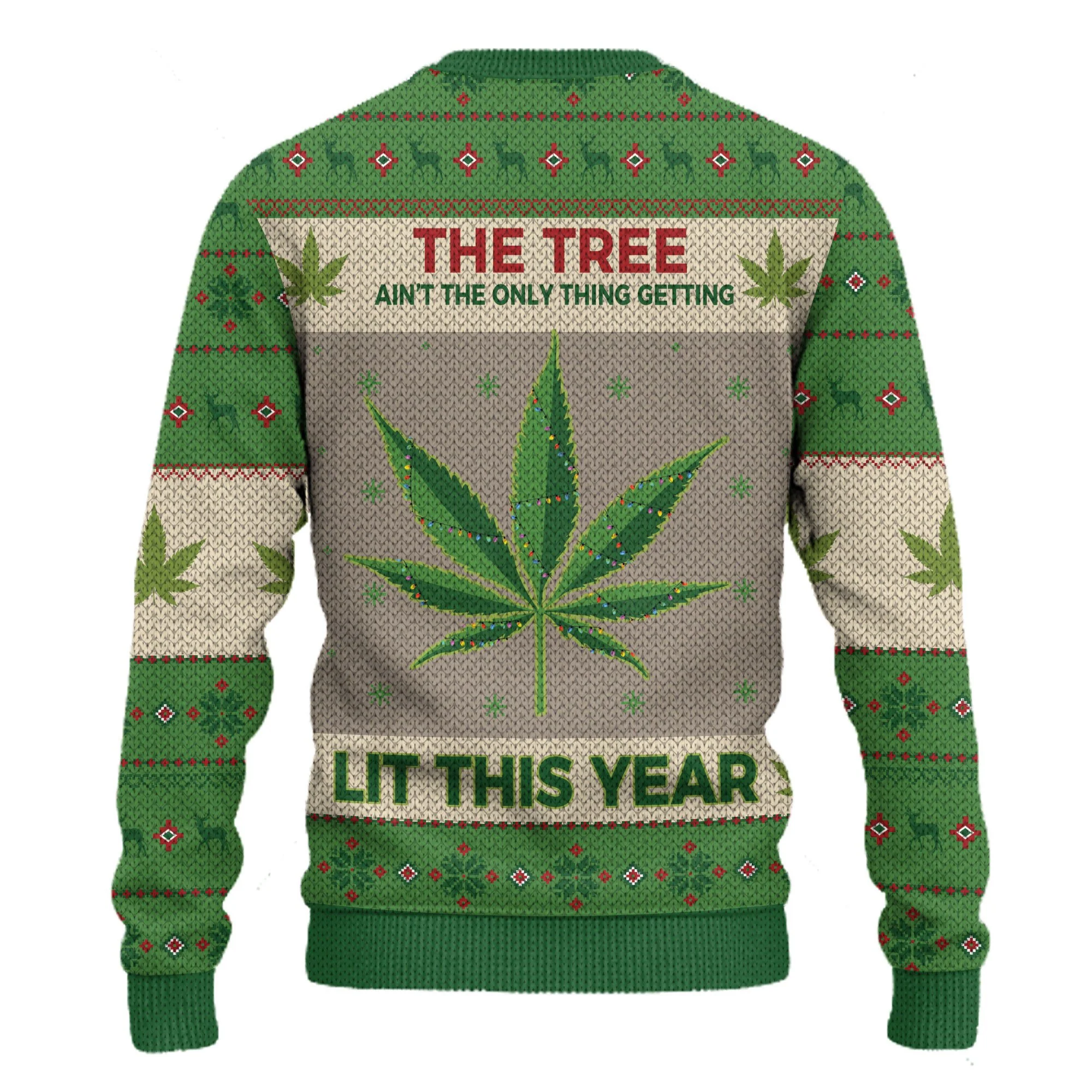 Hobby New Lit This Year Weed - Funny Ugly Christmas Sweater - Image 2