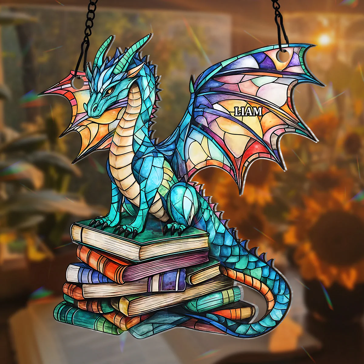 Holographic Book Dragon - Personalized Window Hanging Suncatcher - Image 2